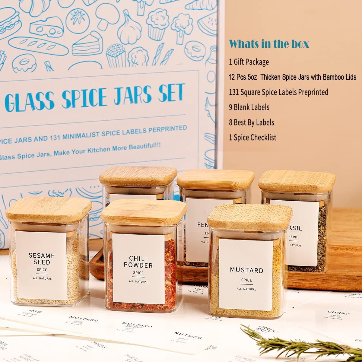 set-of-12-square-glass-spice-jars-with-bamboo-lids---5oz-airtight-herb-containers-with-waterproof-labels---small-seasoning-jars-for-kitchen-2