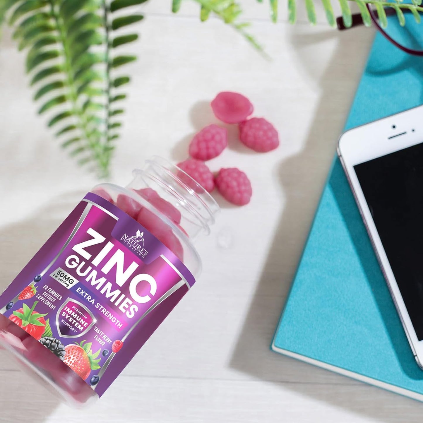 extra-strength-zinc-gummies-50mg-for-bone-skin-immune-health---antioxidant-chewable-supplement---non-gmo-vegan-gluten-free---mixed-berry-flavor---60-gummies-8