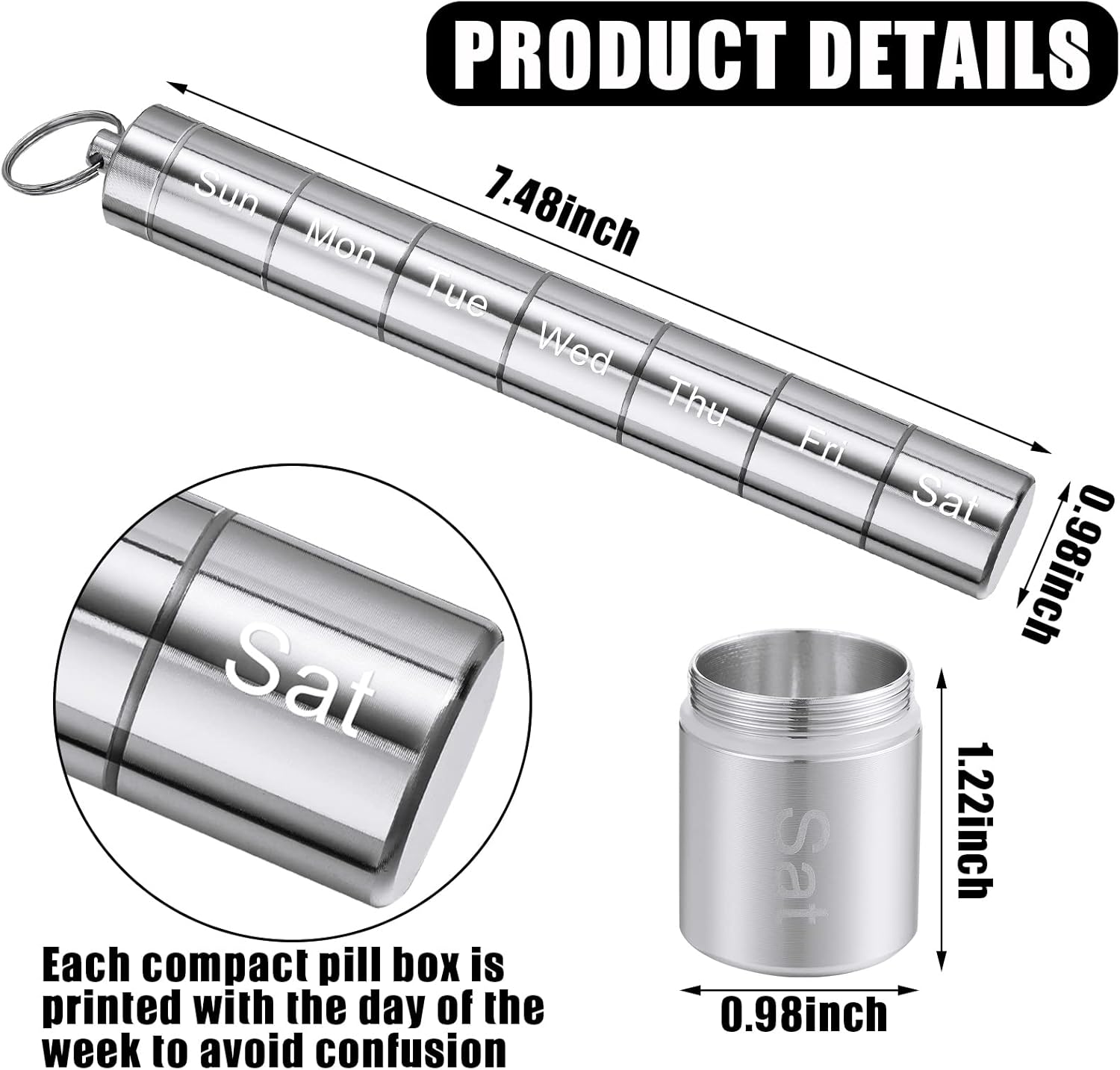 stackable-metal-pill-case-2-pack---weekly-pill-organizer-for-travel---7-day-small-pill-container---metal-pill-holder-in-black-and-silver-2