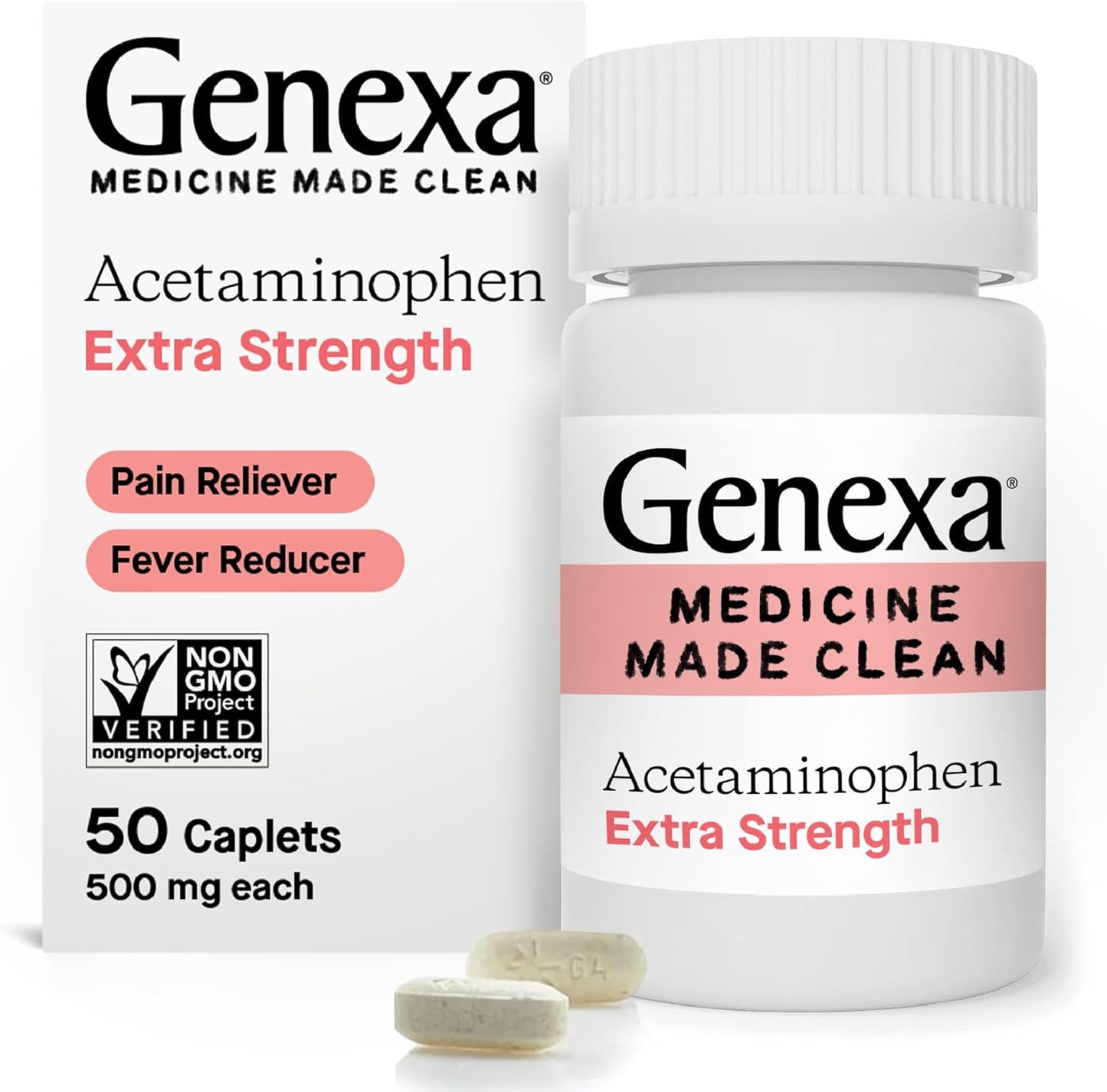 genexa-clean-acetaminophen-extra-strength-caplets---dye-free-pain-reliever---500mg-50-ct---headache-backache-toothache-relief---fever-reducer---0-artificial-additives---minor-arthritis-pain-relief-1