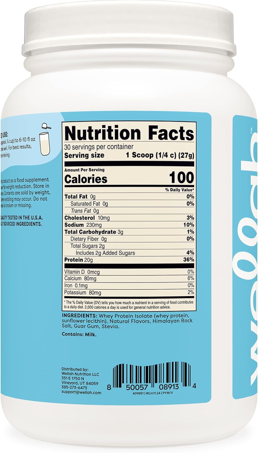 Vanilla Whey Protein Isolate - 30 Servings of Wellah Protein Your Whey - Espot.com.au