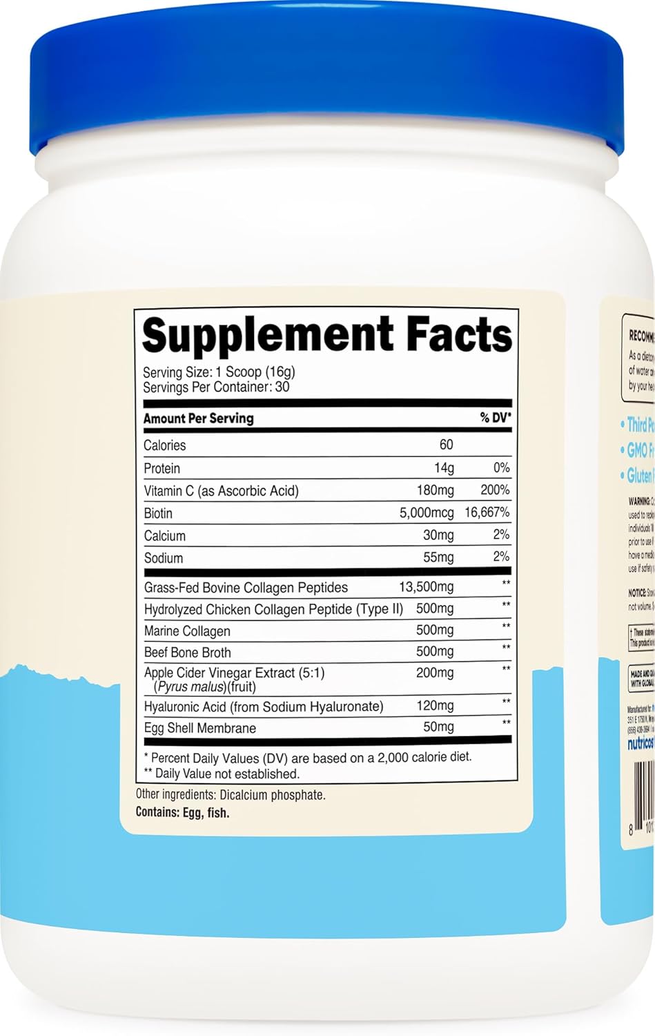Nutricost Multi Collagen Protein Complex with Biotin and Hyaluronic Acid - Unflavored Supplement, 30 Servings - Espot.com.au