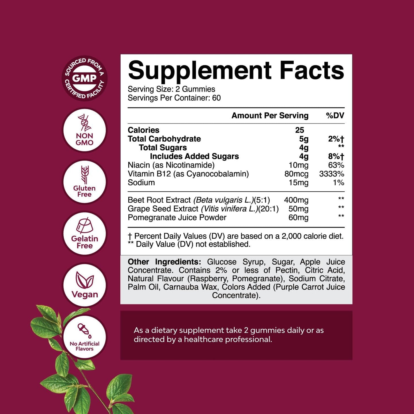 Boost Energy & Heart Health with Beet Root Gummies - Nitric Oxide Support for Adults with Grapeseed, Pomegranate & B12 - Vegan, Non-GMO & Gluten-Free - 2 Month Supply - Espot.com.au