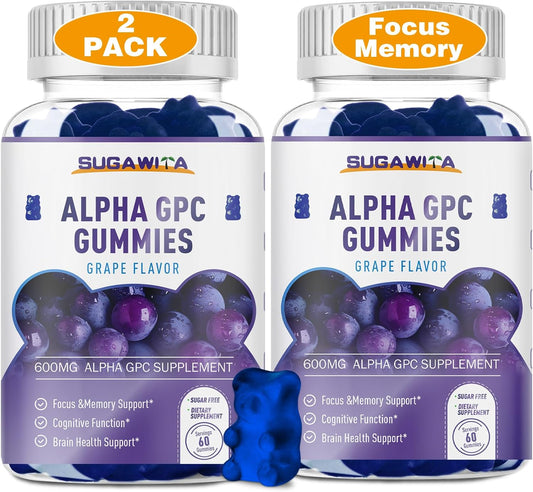 Alpha GPC & Phosphatidylserine Gummies - Brain Supplement for Memory & Focus - 600mg Chewable with Bacopa - Sugar Free - 120 Count - Espot.com.au