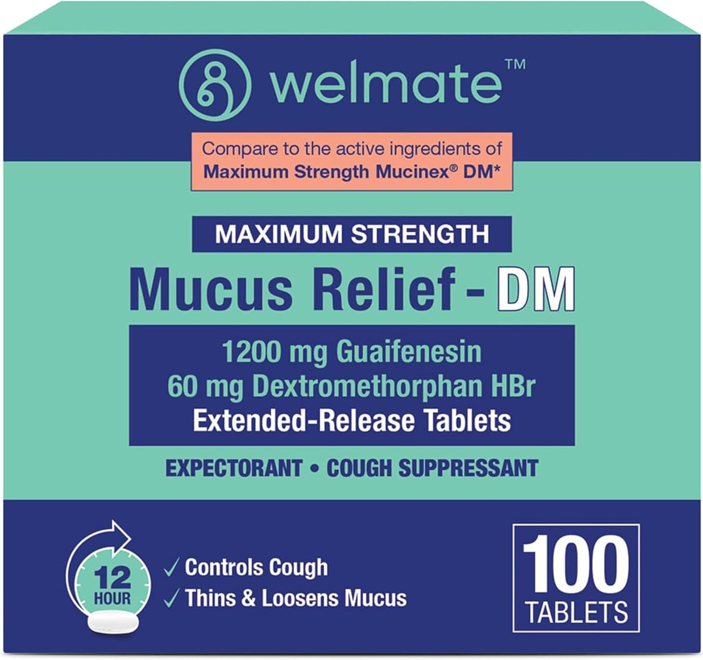 Maximum Strength Mucus Relief Tablets for Chest Congestion - 12-Hr Cough Suppressant & Expectorant with Guaifenesin & DXM - 100 Bi-Layer Ct - Espot.com.au
