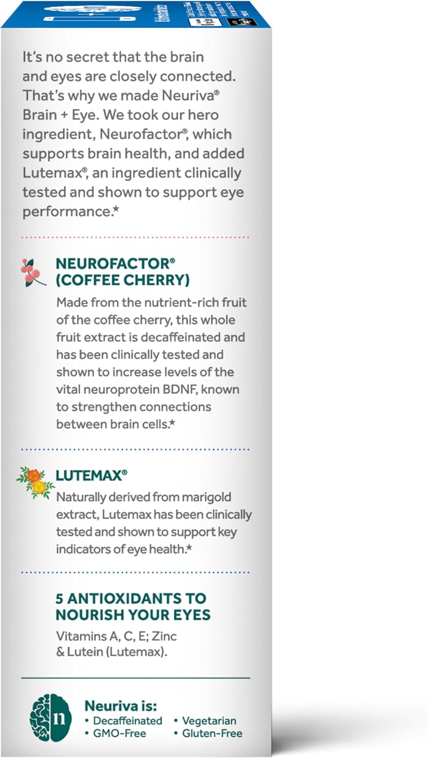 Neuriva Brain and Eye Supplement with Lutein, Vitamins, and Zinc for Memory, Focus, and Eye Health - 30ct Capsules - Espot.com.au
