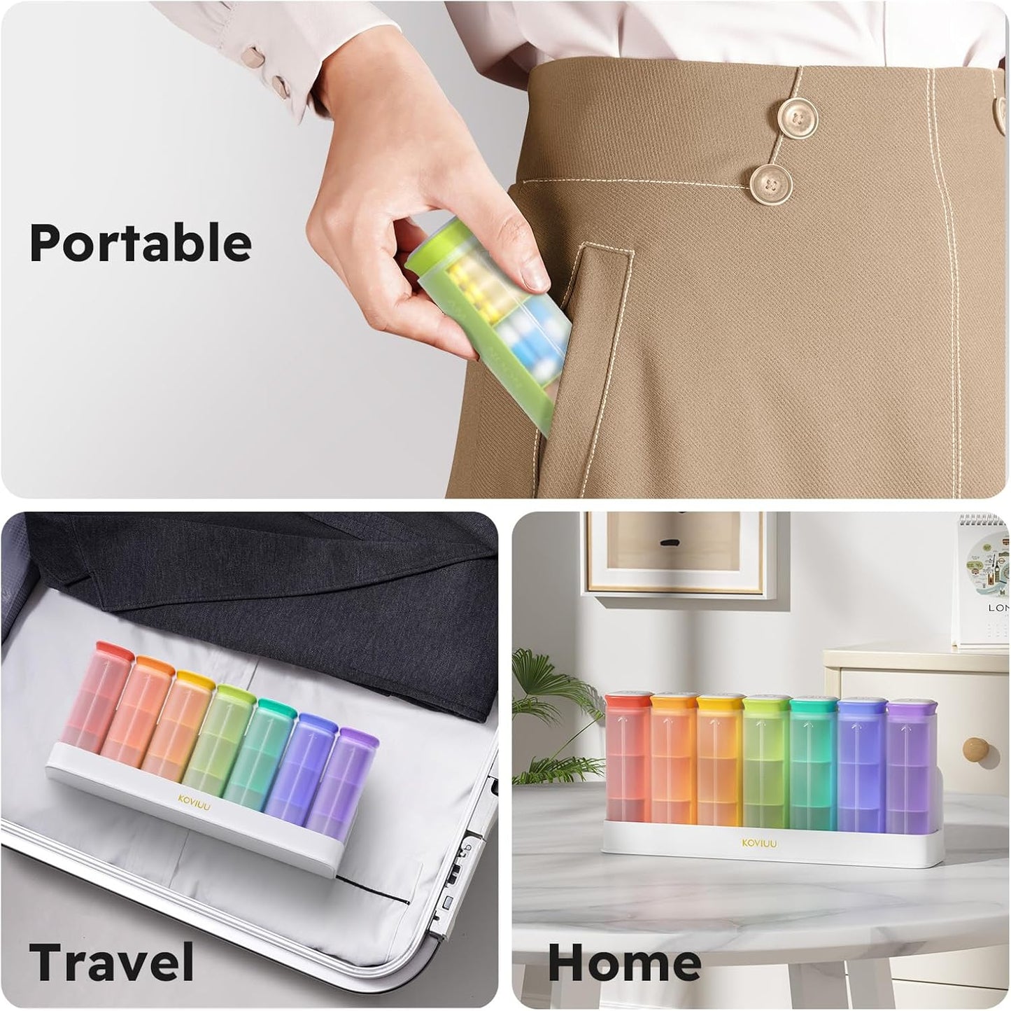 koviuu-weekly-pill-organizer-set---1-time-a-day-black-3-times-a-day-white---pill-case-for-medication-management-7