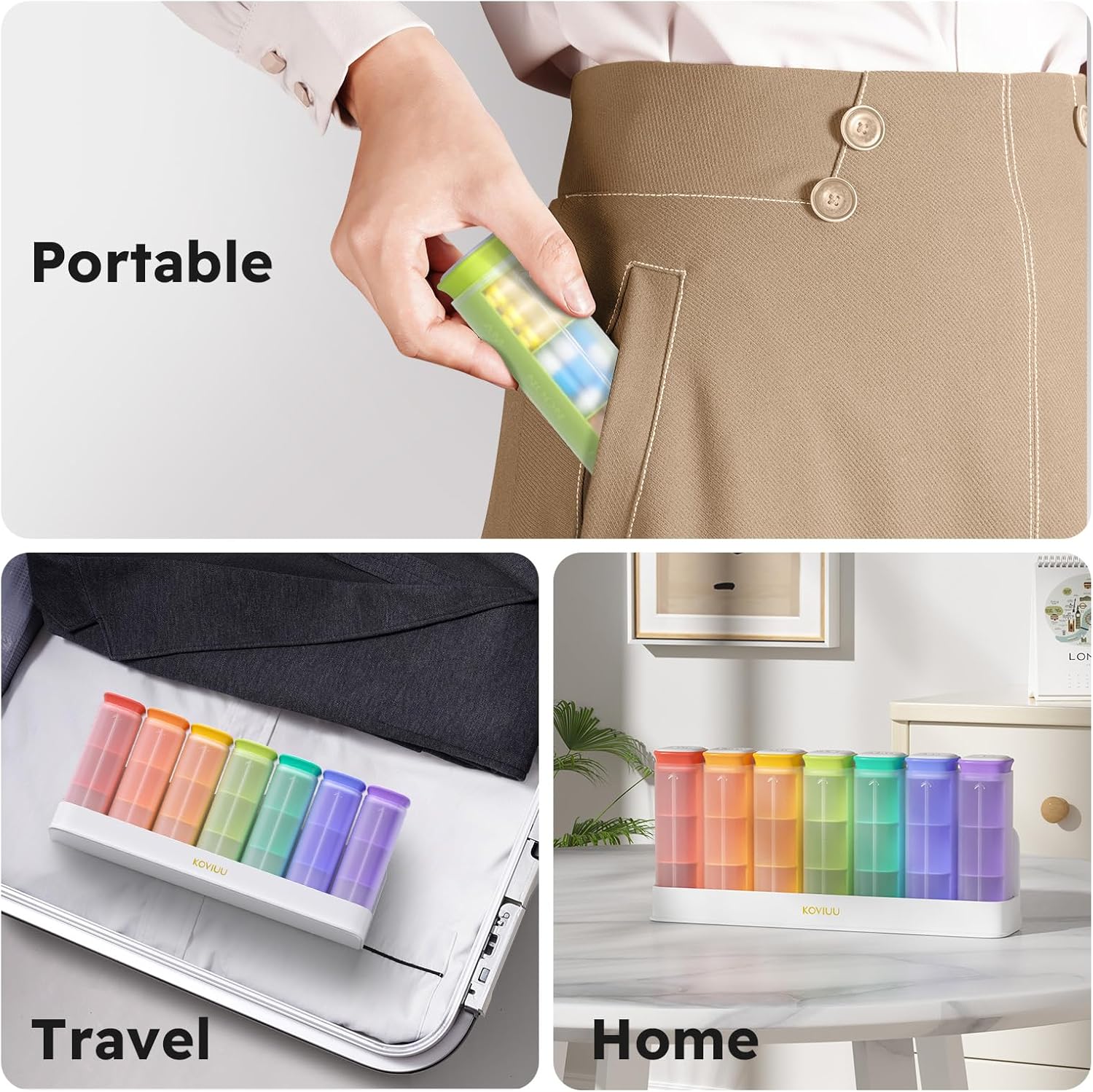 koviuu-weekly-pill-organizer-set---1-time-a-day-black-3-times-a-day-white---pill-case-for-medication-management-7