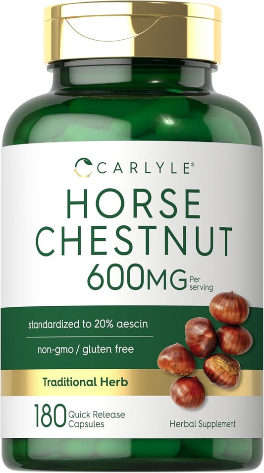 Carlyle Horse Chestnut Extract Capsules 600mg | 180 Count | Non-GMO, Gluten-Free Supplement - Espot.com.au