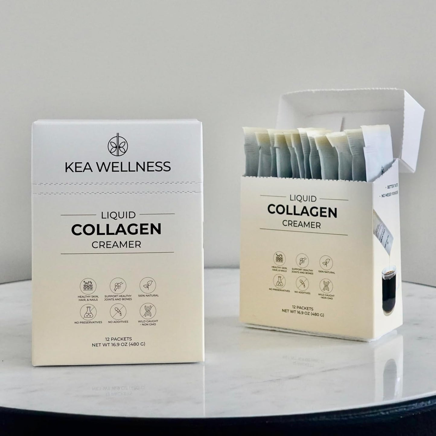 All-Natural Liquid Collagen Coffee Creamer with Bovine & Marine Peptides - Types I, II, III - Single-Serve 12-Pack - Boost Health & Beauty Naturally - Espot.com.au