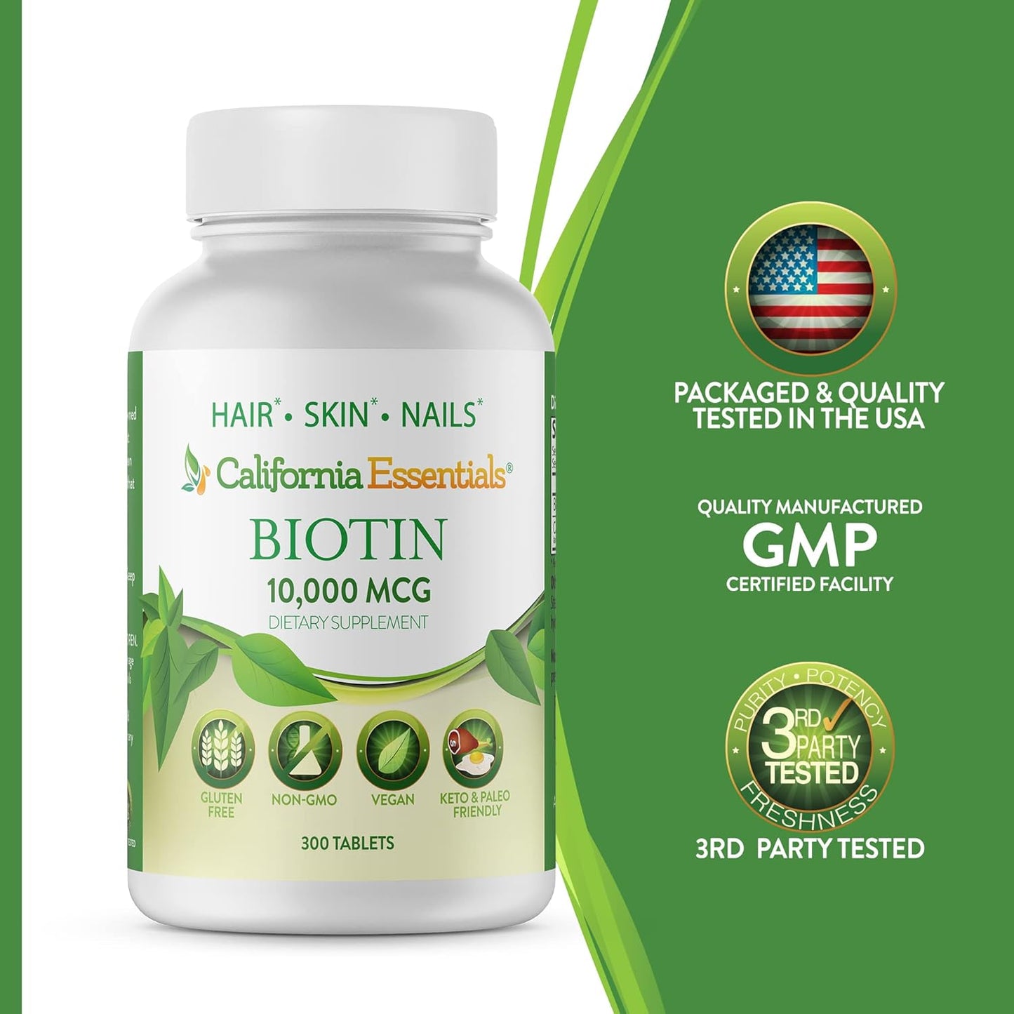 high-potency-biotin-10000mcg-tablets-for-skin-hair-nail-growth---california-essentials-non-gmo-vegan-gluten-dairy-free---300-tablets-4