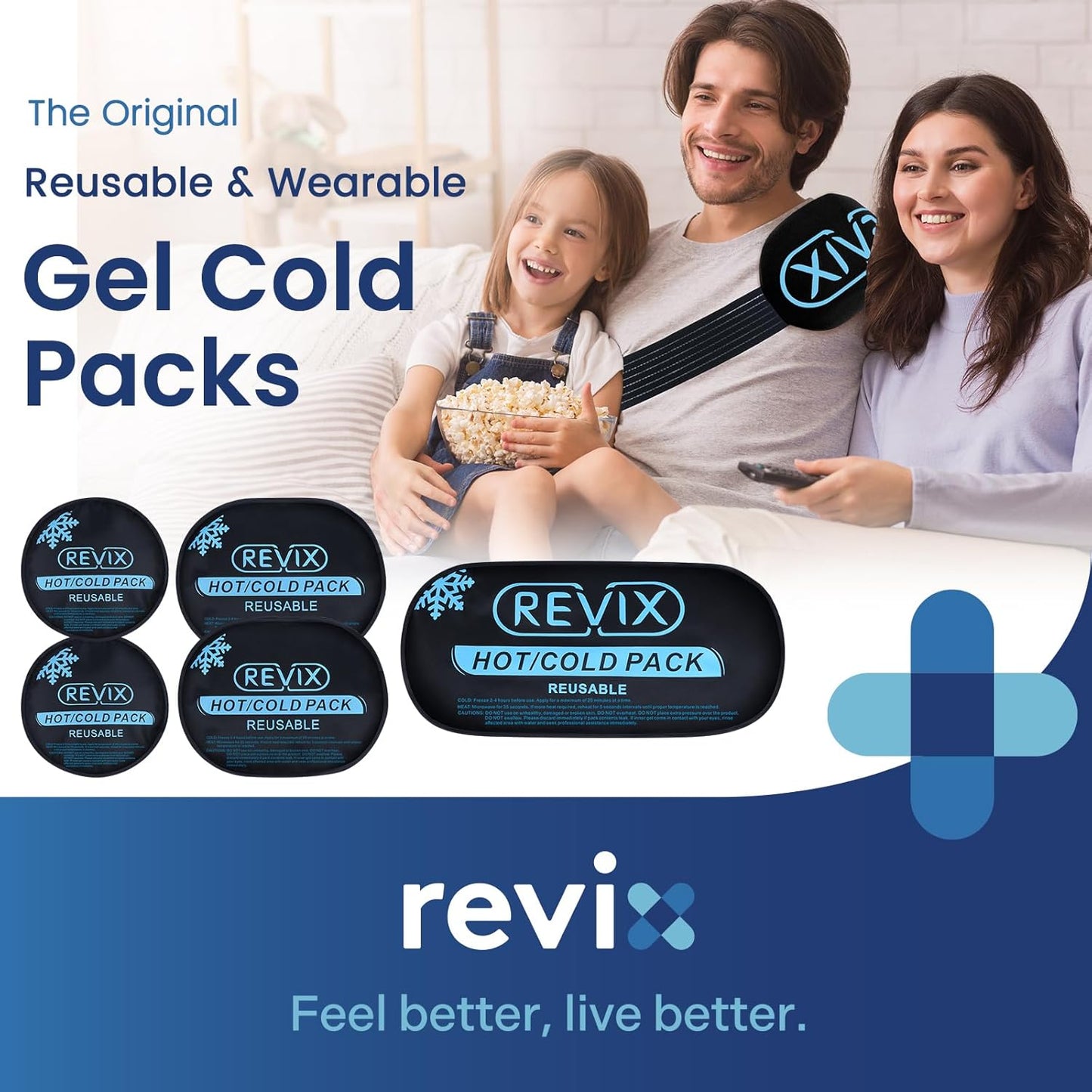 REVIX 5-Piece Reusable Ice Packs for Injuries - Hot & Cold Gel Pack for Muscle & Joint Recovery - Adjustable Cooling Pads for Knees, Back, Arms, Neck - Espot.com.au