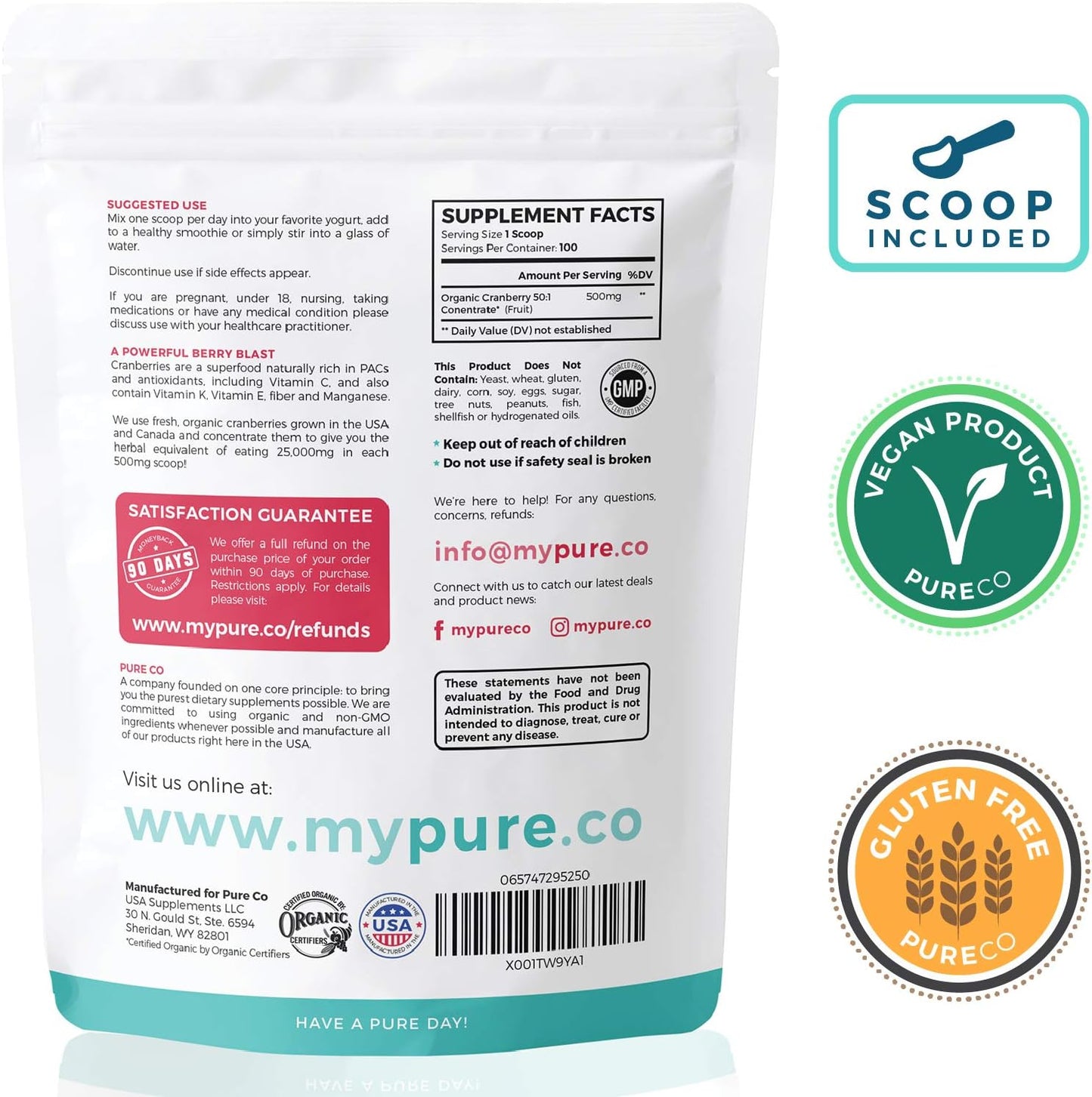 Organic Cranberry Powder & Lions Mane Mushroom Bundle - 1-Month Supply of Concentrate Powder & Capsules - Espot.com.au
