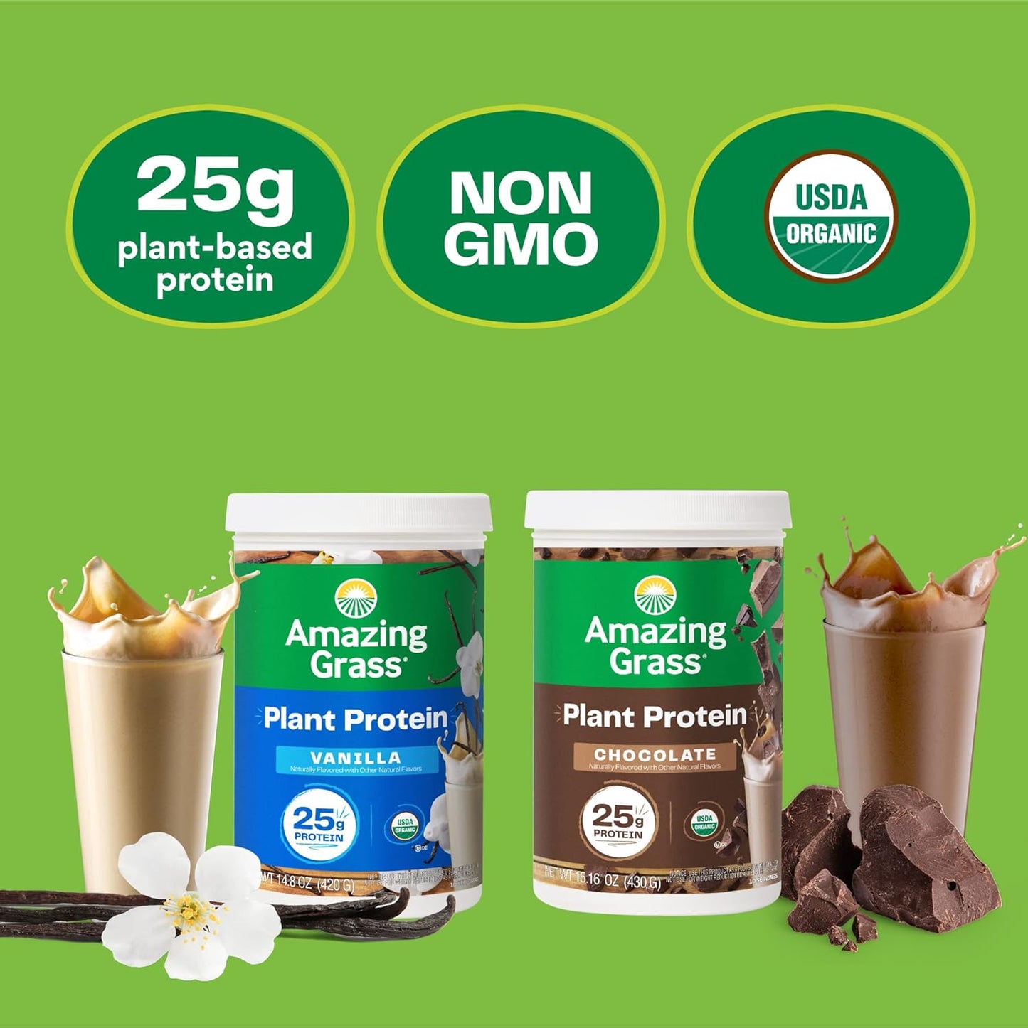 Organic Plant-Based Vegan Protein Powder with 25g Protein - Creamy Vanilla Flavor, Dairy, Gluten, Soy Free - 10 Servings - Espot.com.au