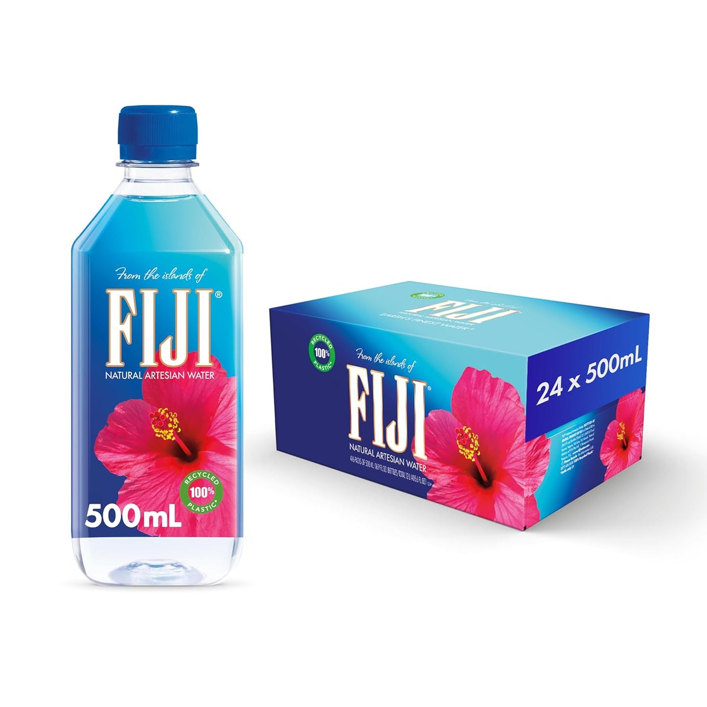 Pack of 24 FIJI Natural Artesian Bottled Water 500mL with 100% Natural Electrolytes - 16.9 Fl Ounce - Espot.com.au
