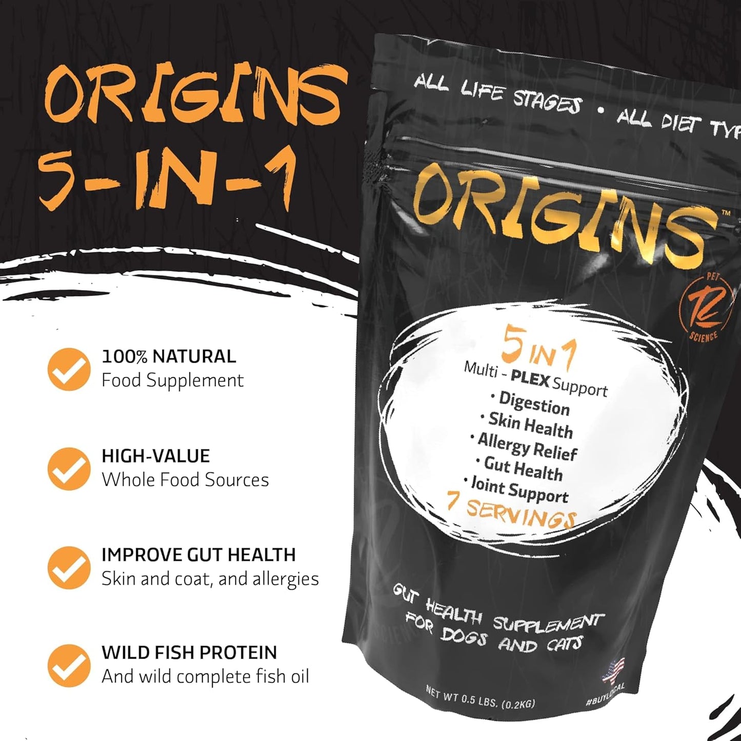 rogue-pet-science-origins-5-in-1-dog-supplement-powder---omega-3-fish-oil-topper-for-digestion-skin-coat---itching-joint-inflammation-relief---12-lb-5