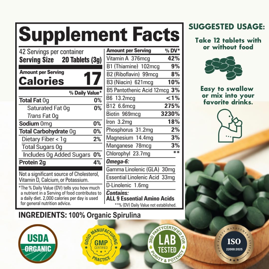 usda-organic-spirulina-tablets---immune-support-energy-boost-with-chlorophyll---vegan-non-gmo-superfood-tabs---500-green-organics-tablets-2