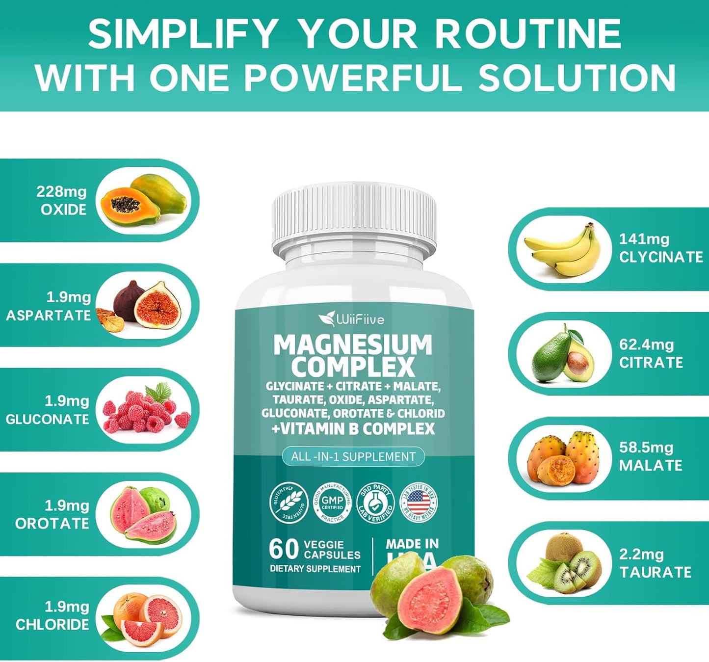 wiifiive-magnesium-complex-supplement-with-vitamin-b-for-max-absorption---gluten-free-and-non-gmo---141mg-clycinate-228mg-oxide-585mg-malate-624mg-citrate---includes-orotate-glycina-taurate-chloride-aspartate-gluconate-2