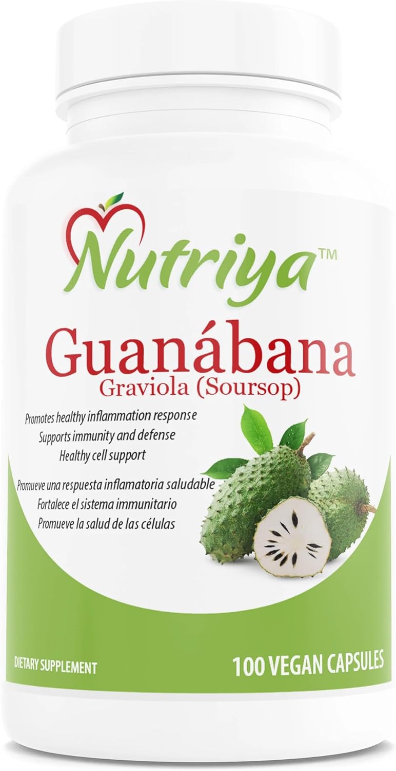 Nutriya Guanábana (Graviola-Soursop) Capsules - Antioxidant for Healthy Cells, Immune System Support - 100 Veg Caps - Espot.com.au