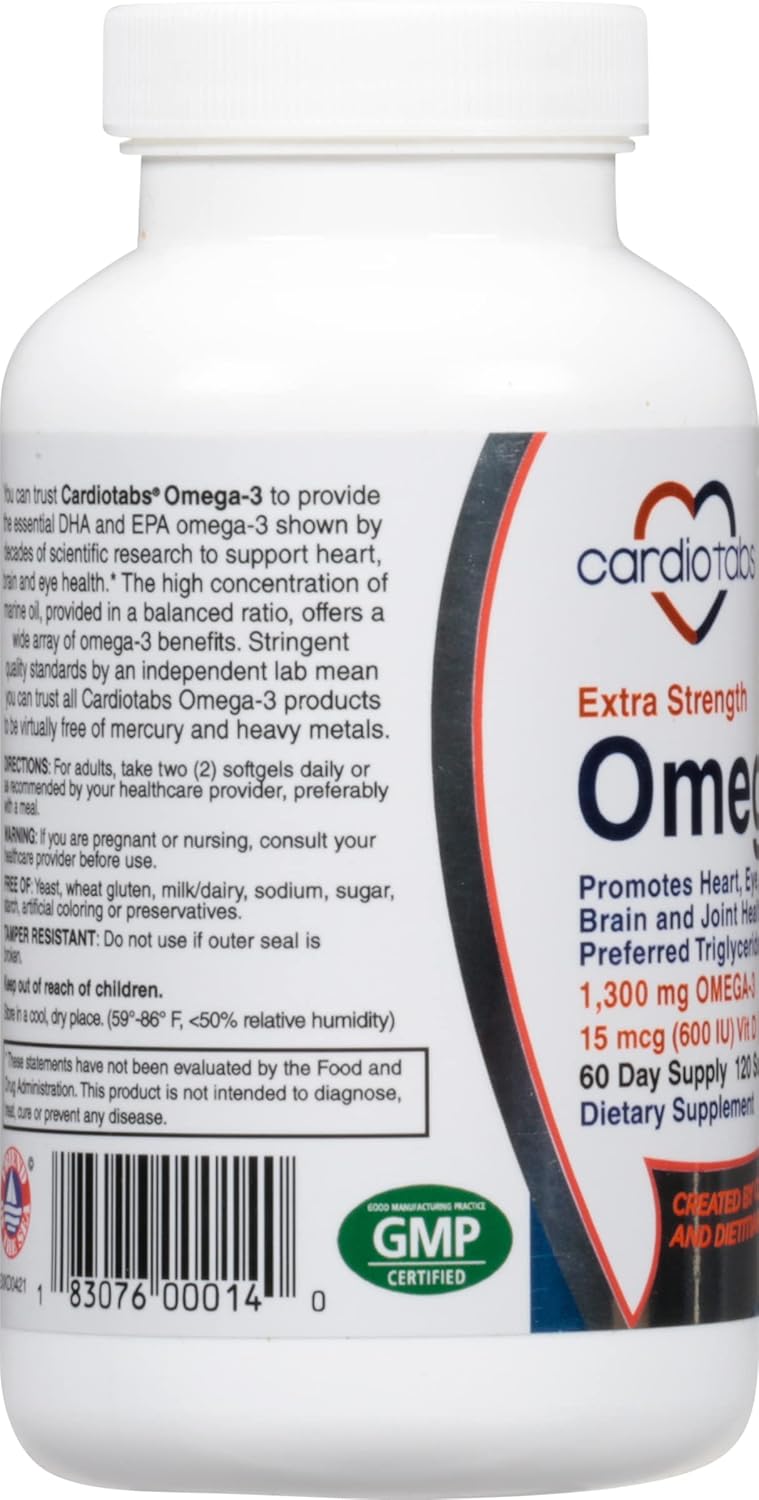 High Potency Omega-3 with Vitamin D3, 1300mg Omega-3, Triglyceride Form, 600 DHA/600 EPA, 600 IU Vitamin D3 - CardioTabs - Espot.com.au