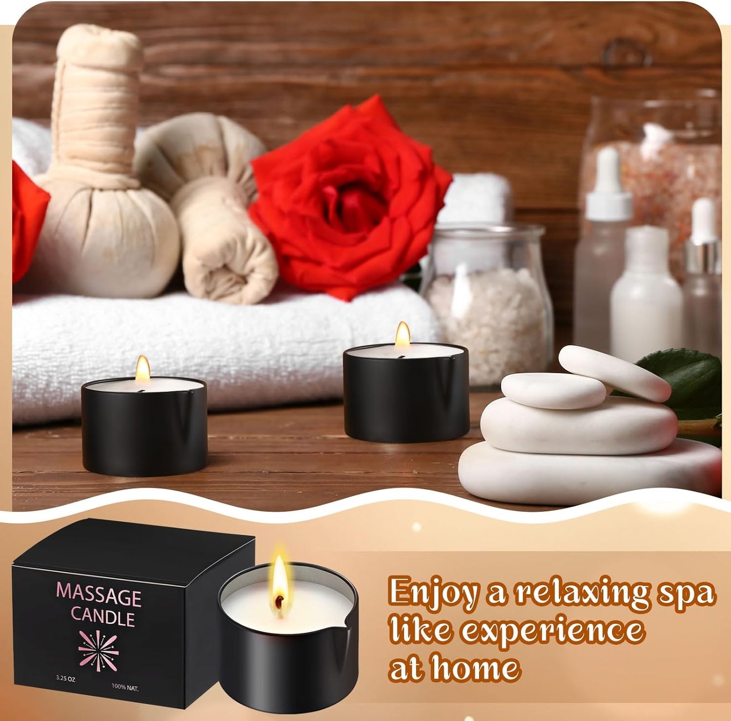 6-Piece Nuanchu Massage Oil Candle Set - Low Temp Soy Massage Candles for Therapy and Spa, 6 Scents, 2.35 oz - Perfect Home Gift - Espot.com.au