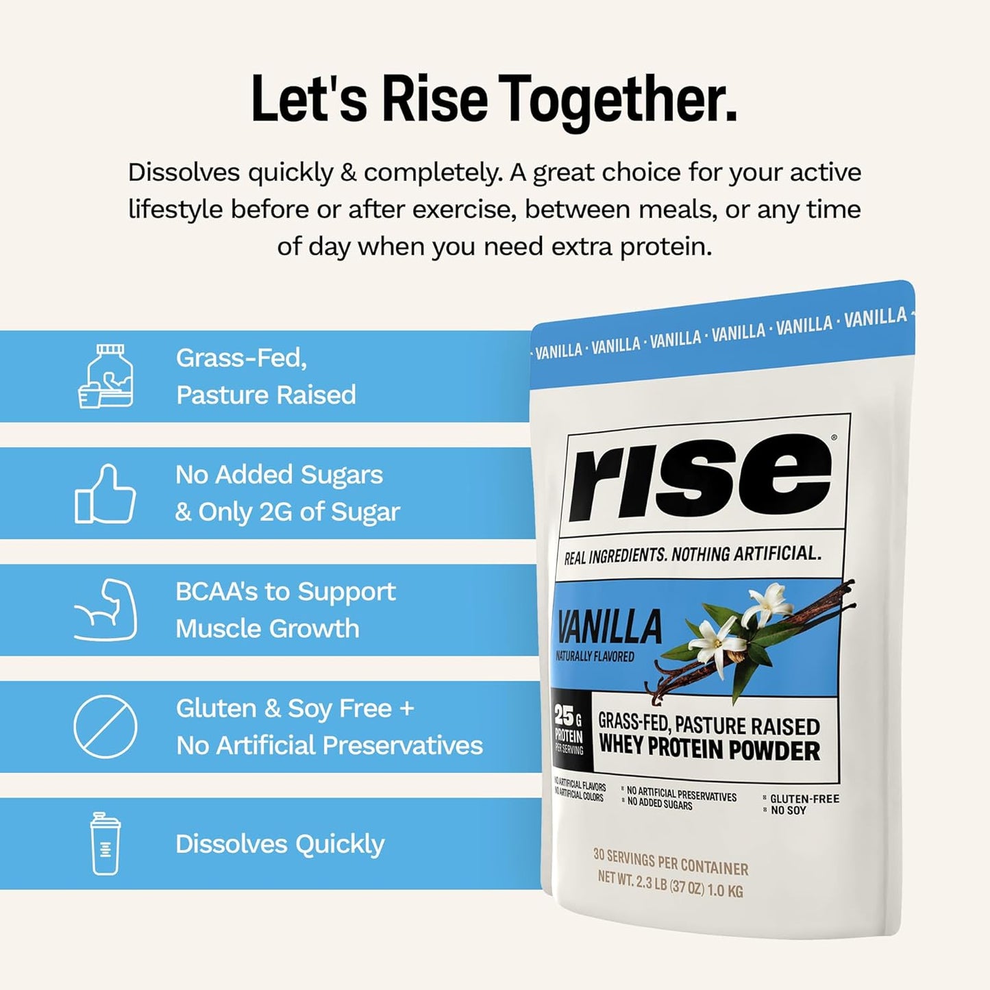 Vanilla Grass-Fed Whey Protein Powder - 25g Protein, Sugar-Free, Gluten-Free, Soy-Free - No Artificial Flavors, Colors, or Preservatives (2.3 lbs) - Espot.com.au