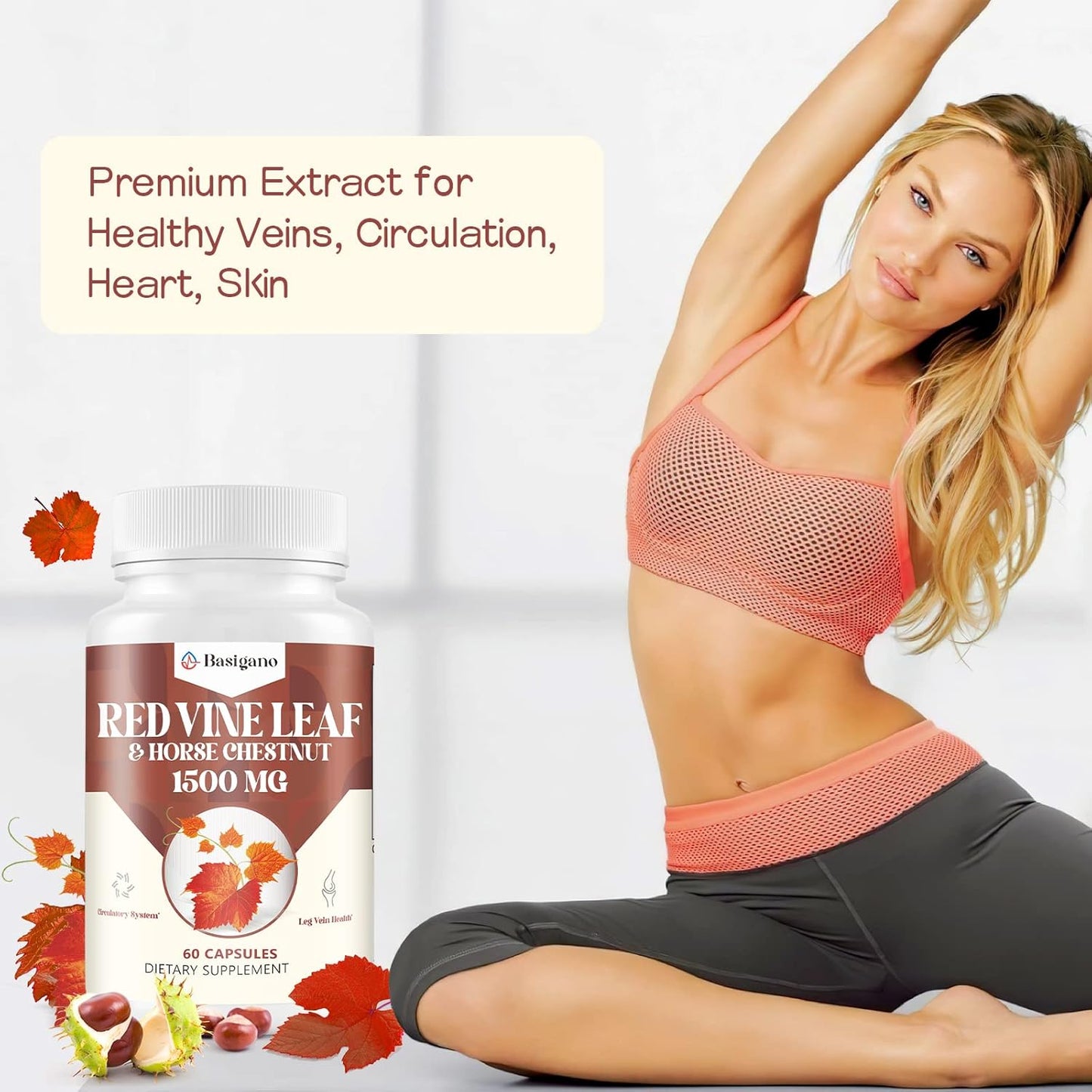 Premium Basigano Red Vine Leaf & Horse Chestnut Extract Capsules - 1500mg Vitis Vinifera Supplement for Healthy Veins, Circulation, Heart, and Skin - Espot.com.au