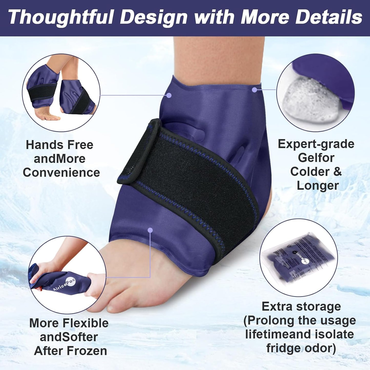 AiricePac 2 Ankle Ice Pack Wrap - Reusable Cold Compress for Swelling, Injuries, Pain Relief - Sprains, Achilles, Tendonitis, Plantar Fasciitis - Blue - Espot.com.au