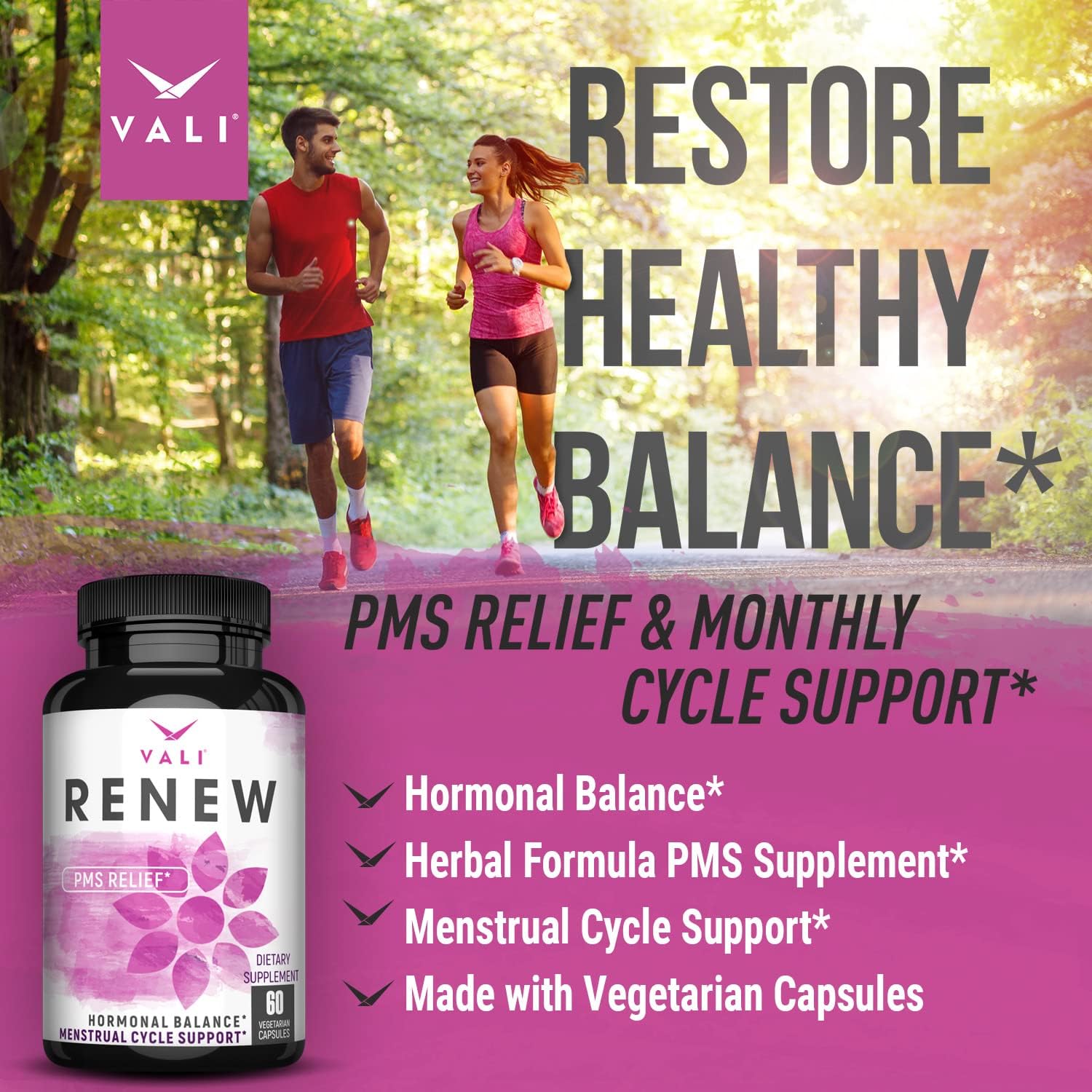VALI Renew PMS Relief Supplement - Herbal Formula for Women's Menstrual Cycle Support - 60 Veggie Capsules for Cramps, Mood & Hormone Balance - Espot.com.au