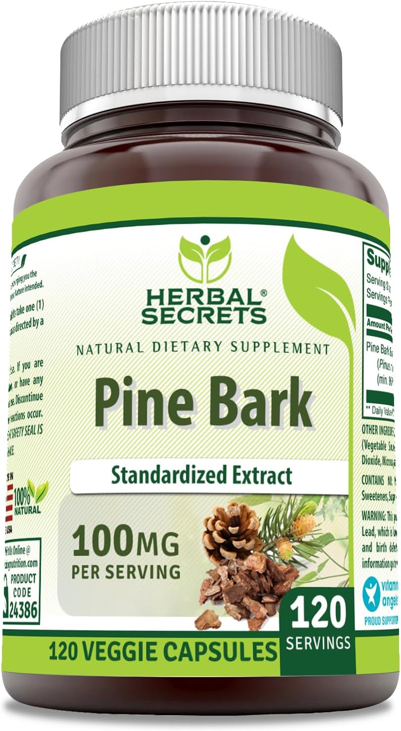 Pine Bark Extract Supplement 100mg - 120 Veggie Capsules - Non-GMO & Gluten-Free - Herbal Secrets - Made in USA - Espot.com.au