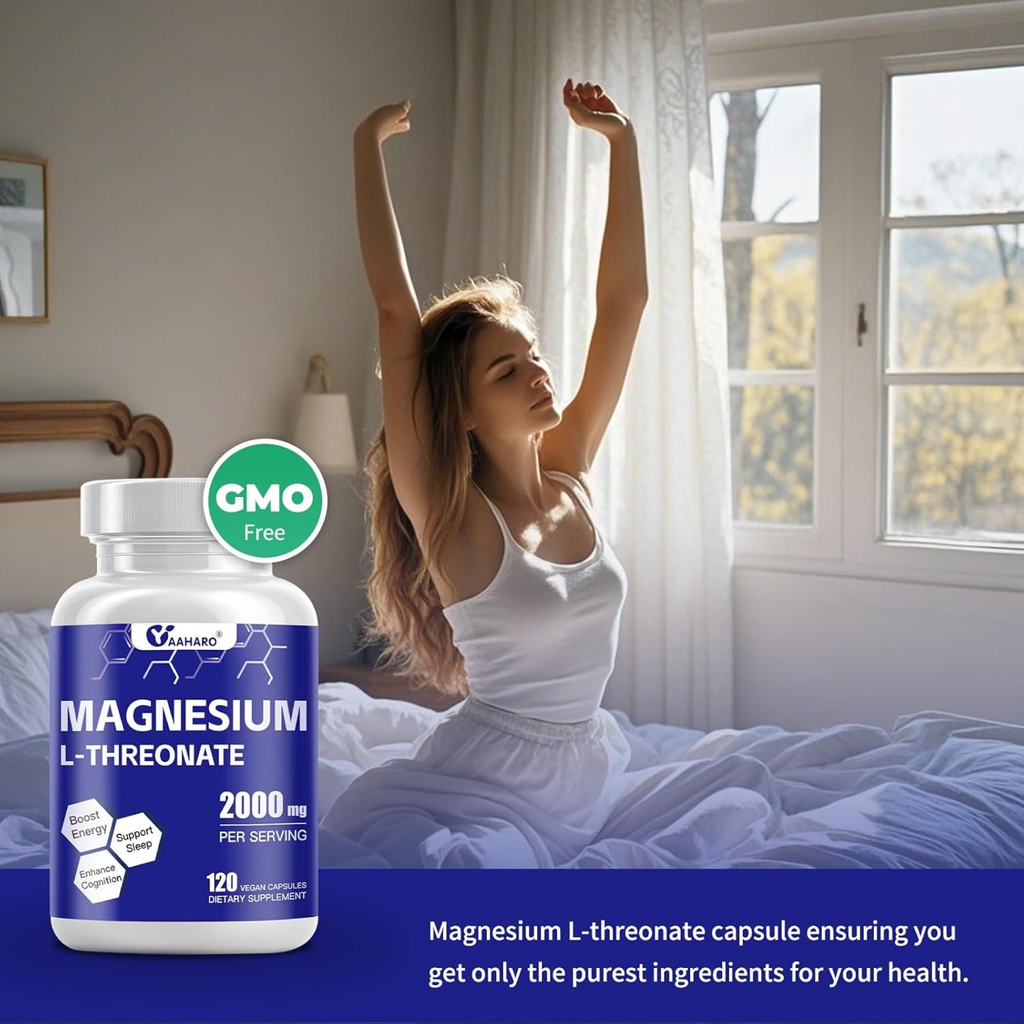 High Absorption Magnesium Threonate Capsules for Sleep, Cognition, and Energy - 40 Days Supply - 2000mg Magnesium L-Threonate - Non-GMO, Gluten Free, Vegetarian - YAAHARO - Espot.com.au