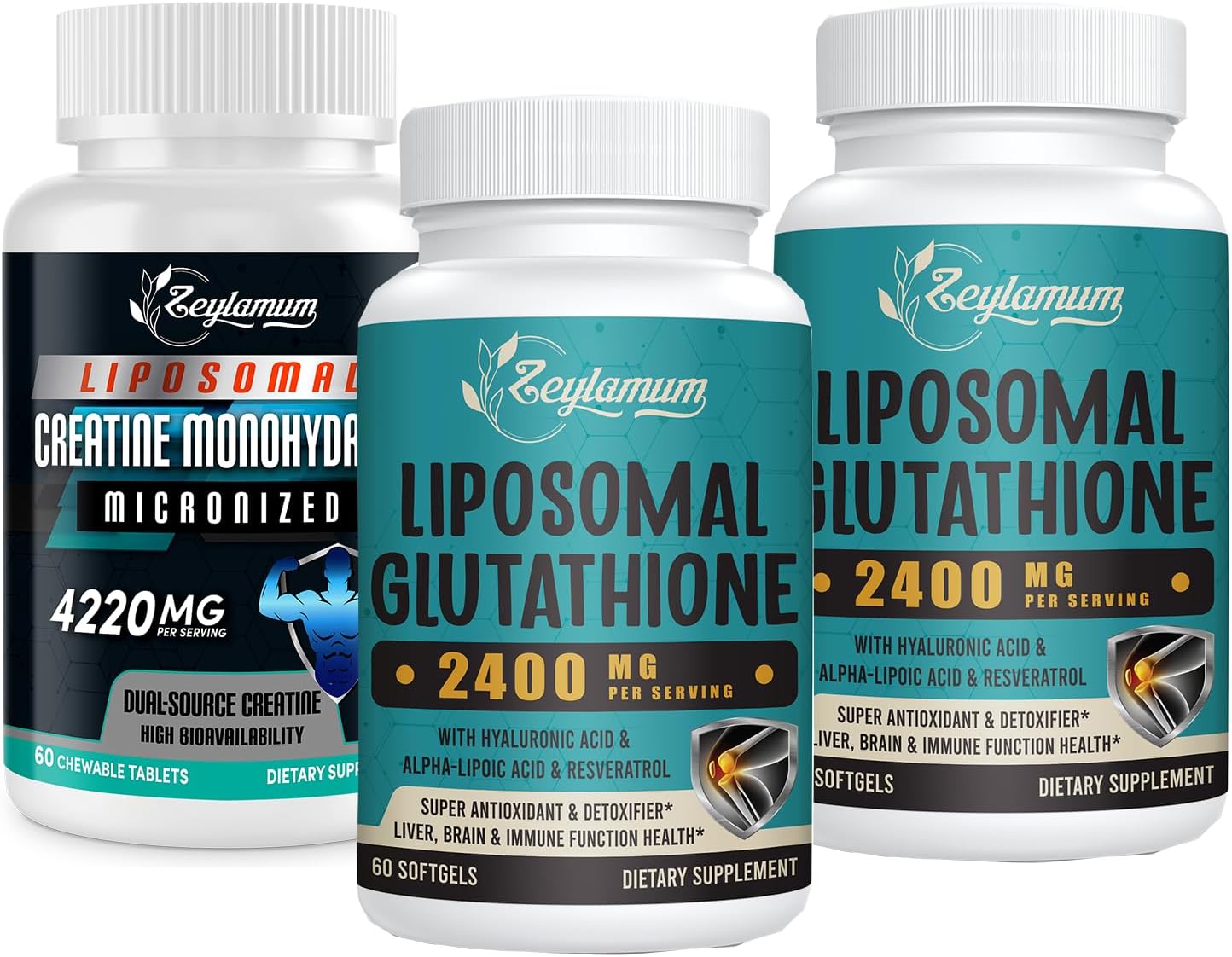 Liposomal Glutathione Softgels & Creatine Monohydrate Capsules Bundle - High Strength Antioxidant & Muscle Support - 120 Softgels + 60 Counts - Espot.com.au