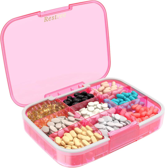 restree-large-pill-organizer---portable-moisture-proof-travel-case-for-vitamins-medicine---9-compartments---pink-1