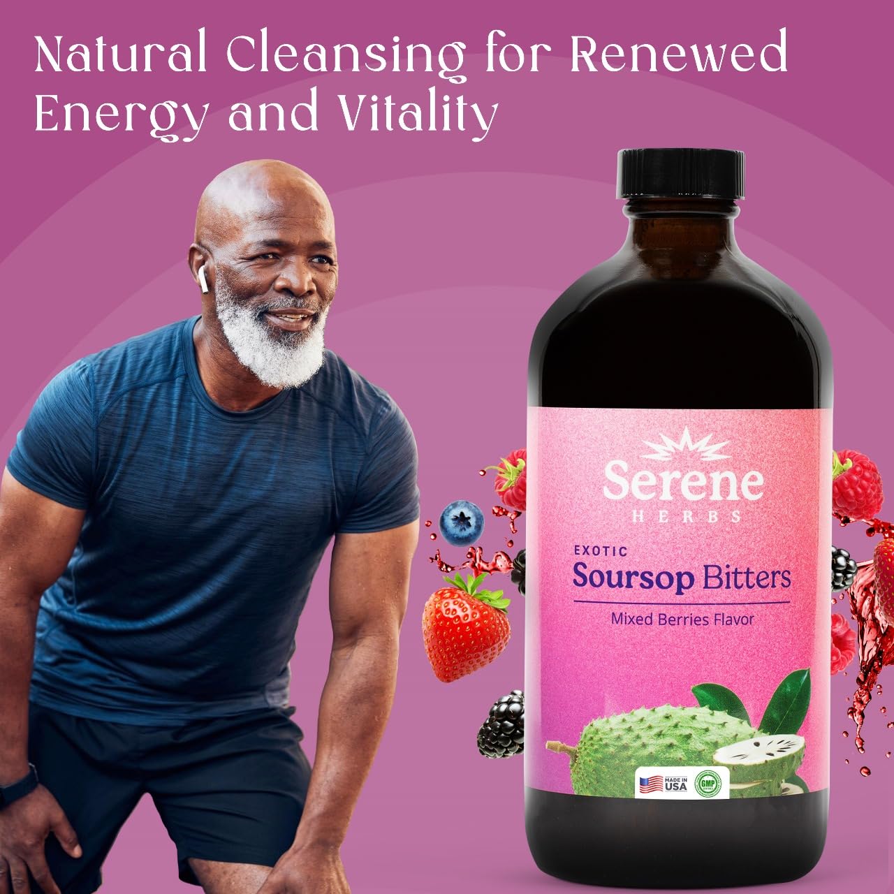 Organic Mixed Berry Soursop Bitters Liquid for Gut Cleanse & Immune Boost - 16 fl oz | Black Seed, Moringa, Irish Moss | 32 Servings - Espot.com.au