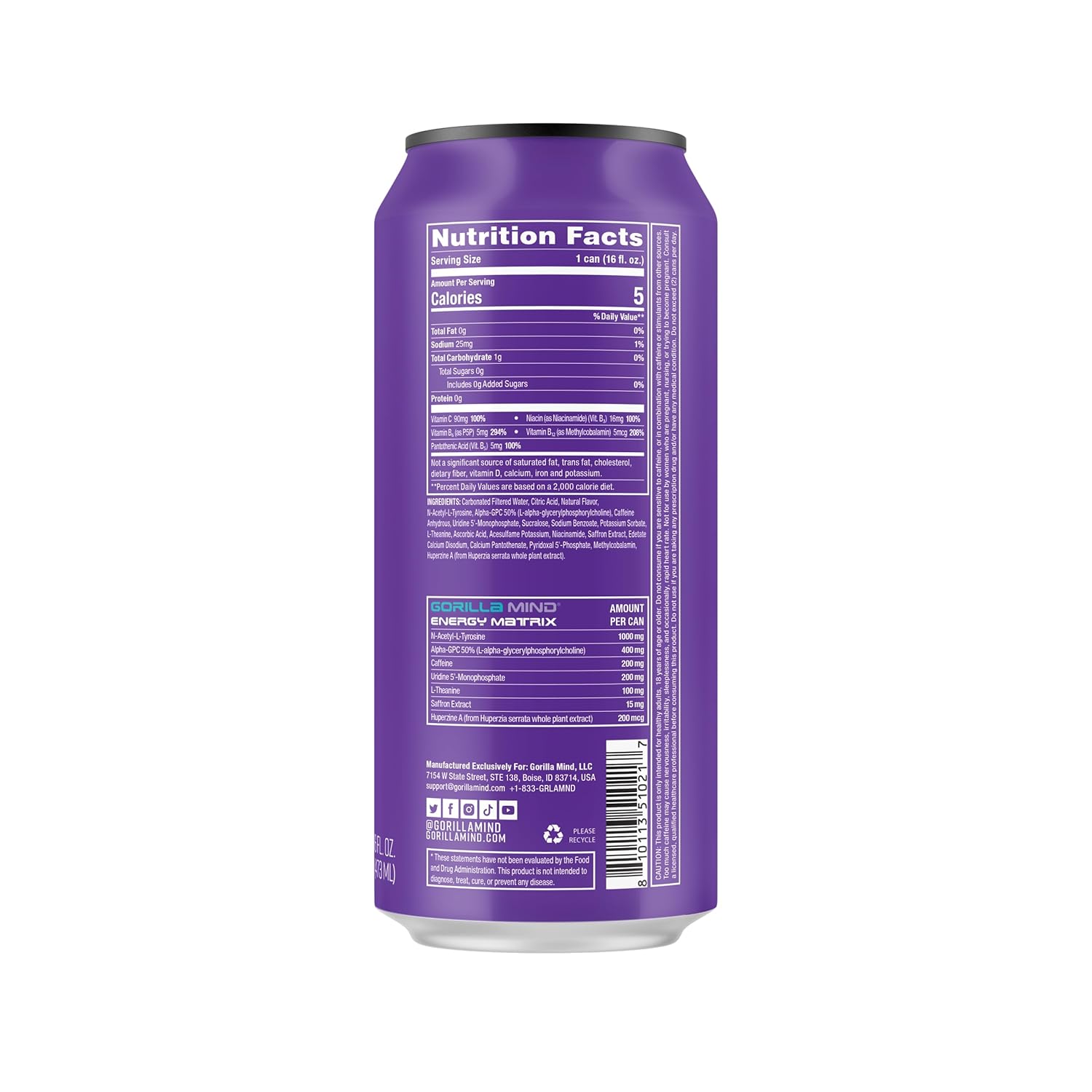 wild-grape-gorilla-mind-energy-drink---boost-energy-and-focus-with-n-acetyl-l-tyrosine-alpha-gpc-200mg-caffeine-uridine-saffron-no-sugar-or-artificial-colors-16oz-12-pack-2