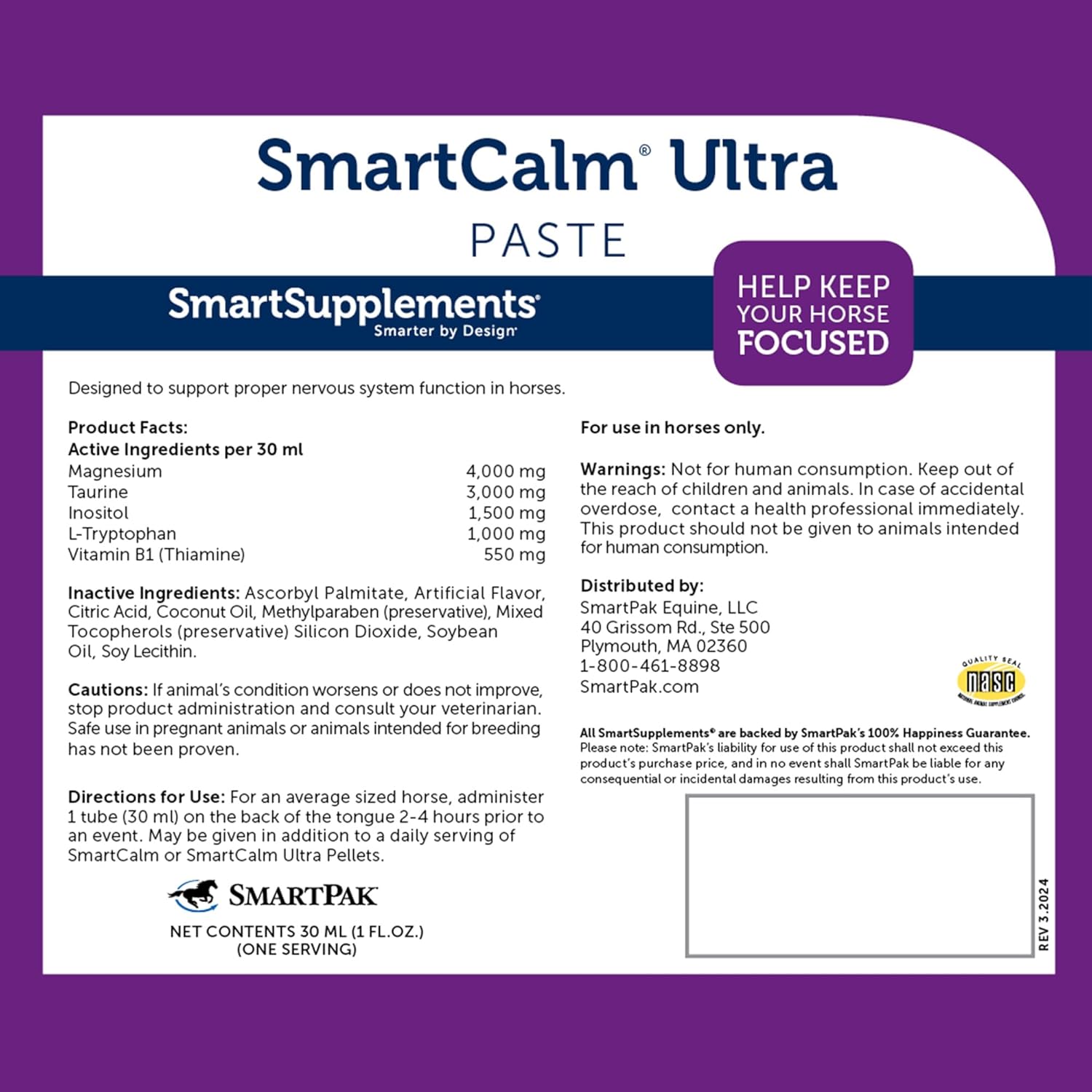 smartpak-smartcalm-ultra-paste-horse-supplements---pack-of-6-tubes-equine-calming-supplement-without-herbs-or-sugar-ideal-for-skittish-horses-2
