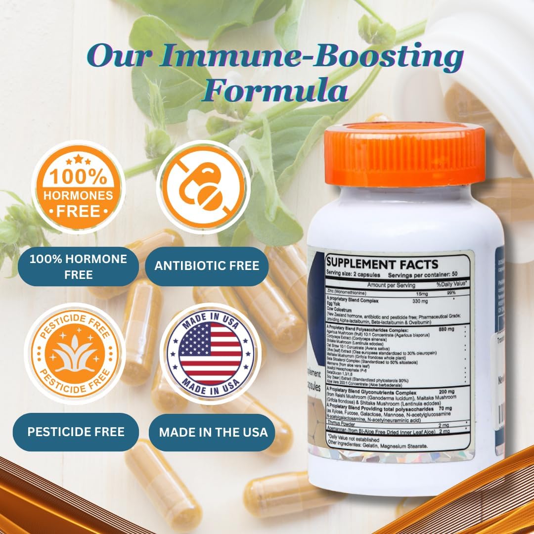 Transfer Factor Multi Immune Capsules - Natural Immune Support Supplement with Cow Colostrum, Egg Yolk, and Mushroom Blend - Espot.com.au