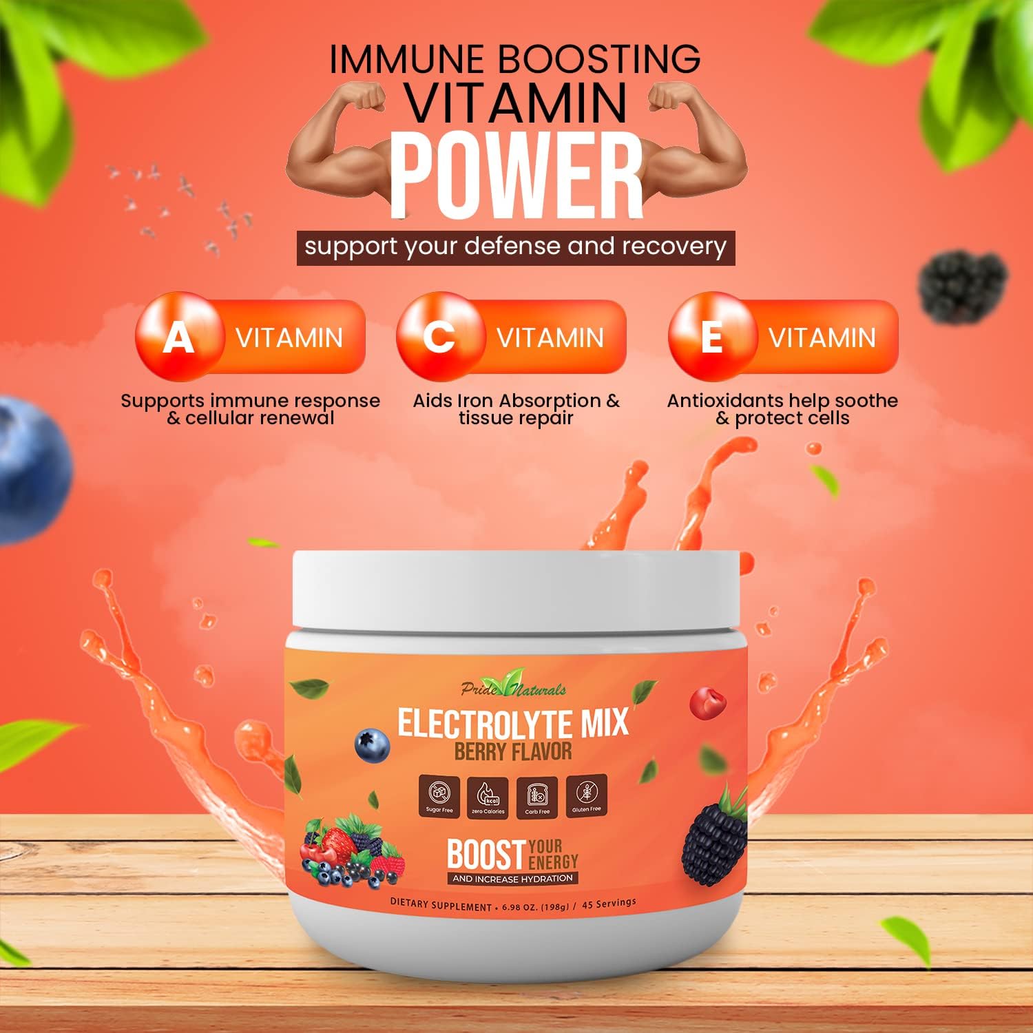 pride-naturals-electrolyte-powder---sugar-free-gluten-free-hydration-beverage-for-workout-recovery-vegan-with-immune-boosting-vitamins-berry-flavor-198g-4