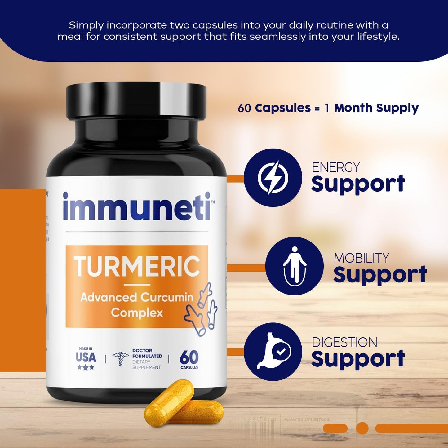 Turmeric Curcumin Complex Capsules - Immune Support Supplement with Advanced Formula for Overall Health - 60 Count - Espot.com.au