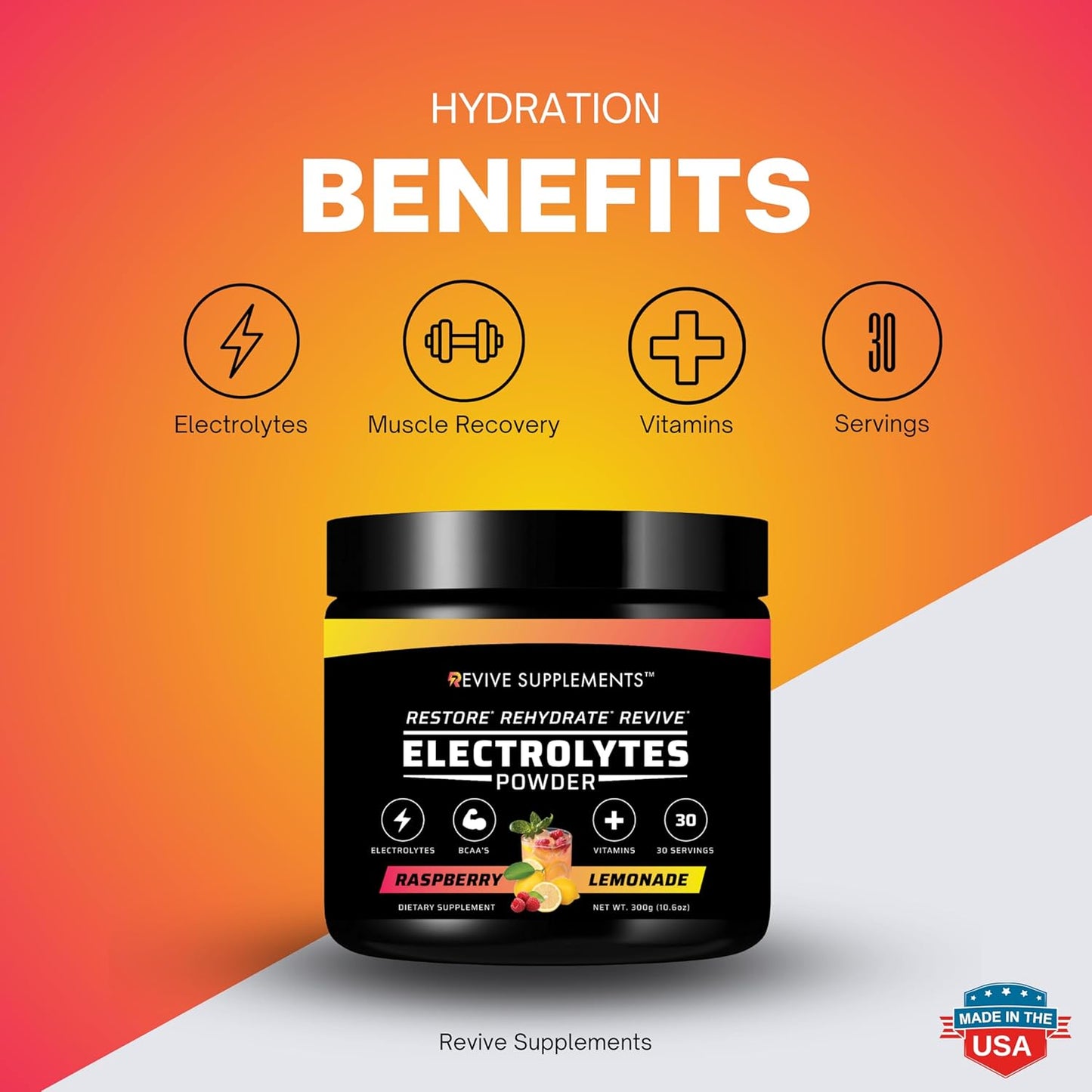 Revive Supplements Keto Boost Electrolyte Powder with BCAAs for Ultimate Hydration - Natural Flavors, Zero Sugar - Boost Energy, Recovery & Performance - 30 Servings - Espot.com.au