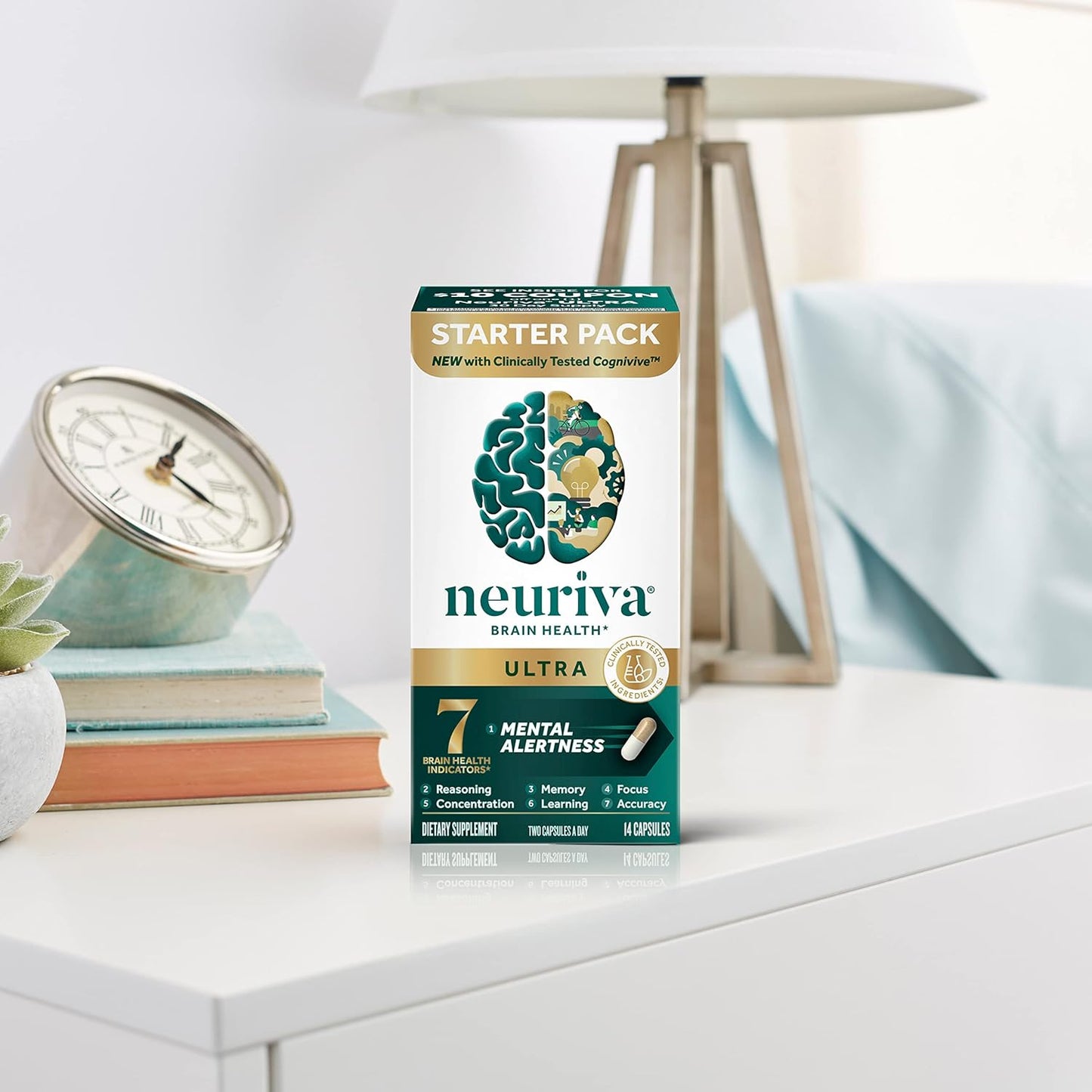 NEURIVA Ultra Decaffeinated Brain Supplement for Mental Alertness, Memory & Focus - Clinically Tested Nootropic with Cognivive, Neurofactor, Phosphatidylserine, Vitamins B6 & B12 - 14ct Capsules - Espot.com.au