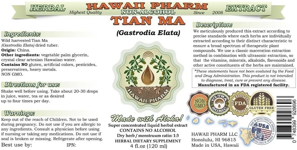 alcohol-free-tian-ma-liquid-extract-2-floz---natural-gastrodia-elata-tuber-glycerite-herbal-supplement-by-hawaii-pharm-2
