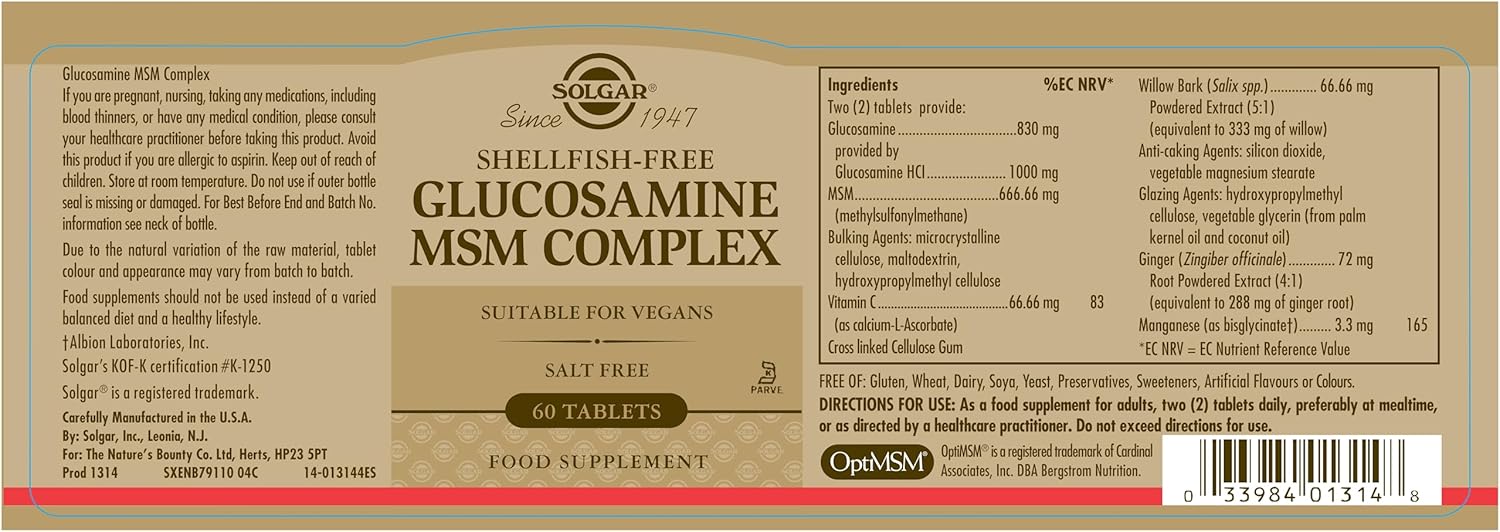 Solgar Glucosamine MSM Complex 60 Tablets - Joint Support Supplement - Espot.com.au