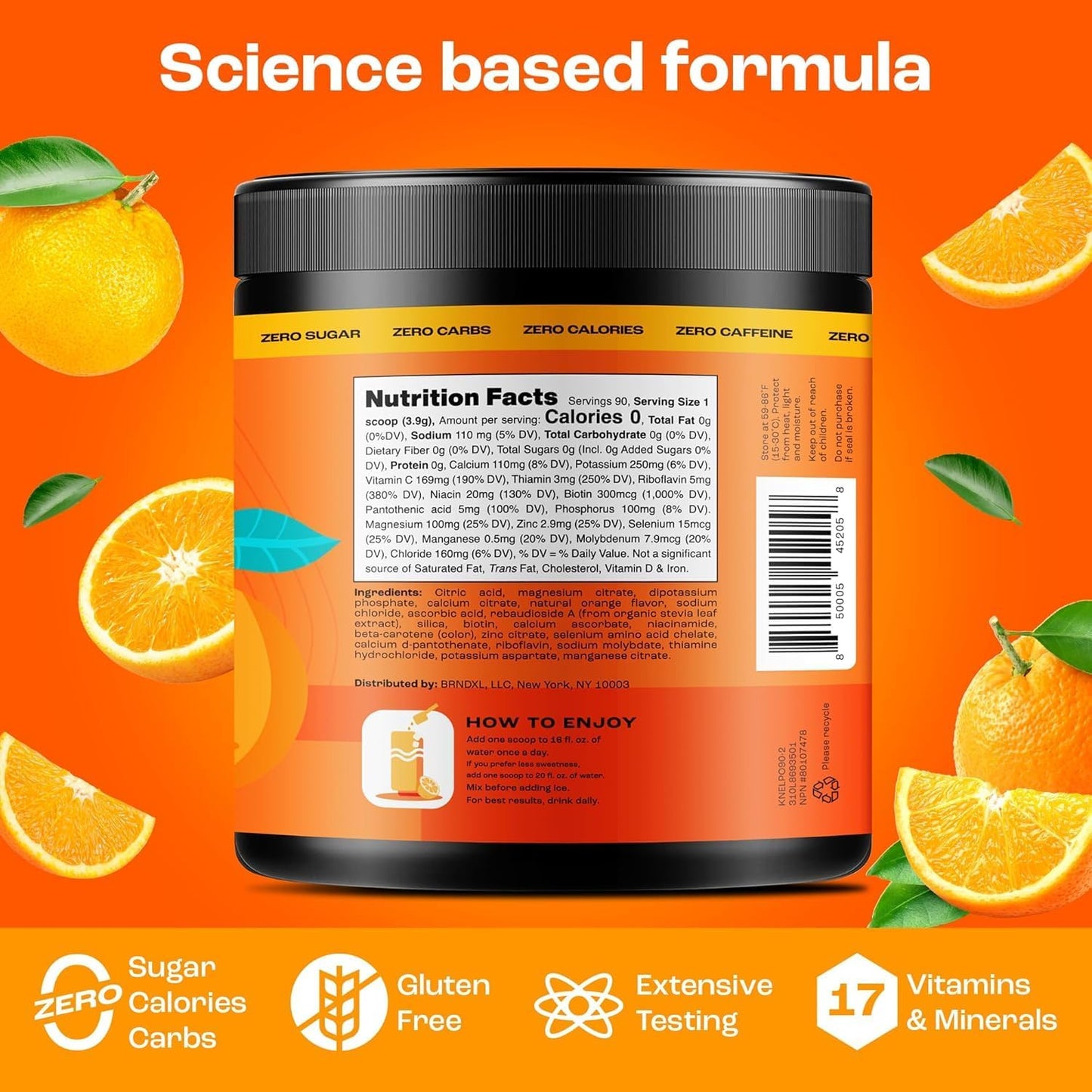 Tangy Orange Multivitamin Electrolyte Powder - Energy & Endurance Hydration Supplement - No Sugar, No Calories - 90 Servings - Made in USA - Espot.com.au