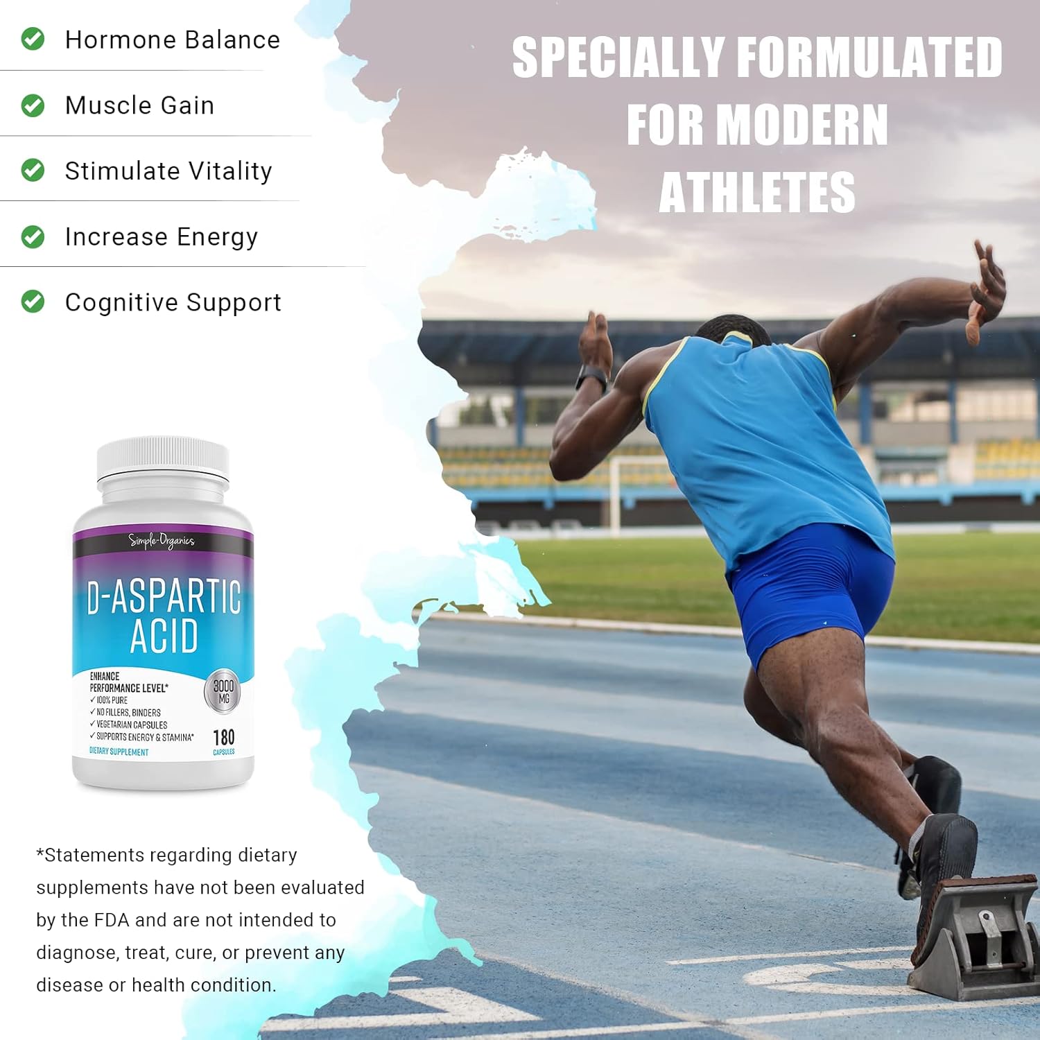 Organic D-Aspartic Acid Supplement - 3000mg per Serving - Energy Support - Gluten-Free - Vegan Capsules - No Fillers - Espot.com.au