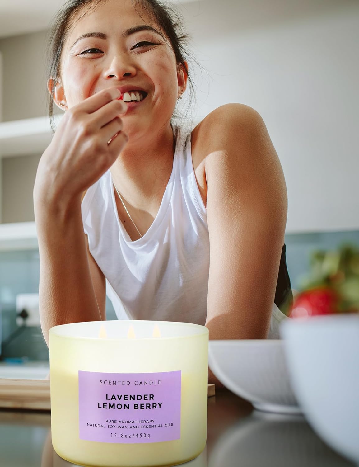 Lavender Lemon Berry Aromatherapy Candle for Stress Relief | 3 Wick Soy Candle 15.8 oz | Relaxing Scented Candle for Women & Men | Clean Burn, Long Lasting - Espot.com.au