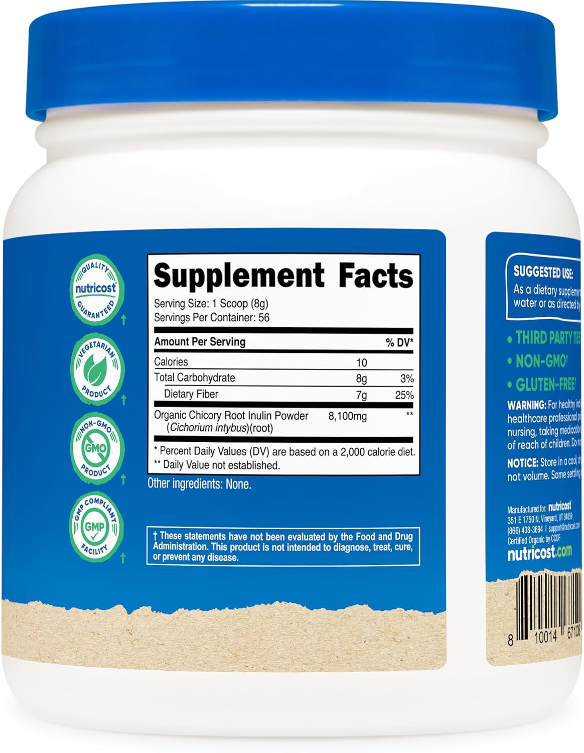 Organic Inulin Powder 1LB - 454g (7g Fiber Per Serving) - Chicory Root - USDA Certified Organic - Espot.com.au