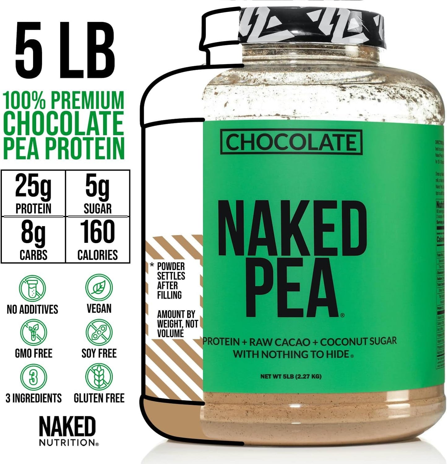 5LB Bulk Chocolate Naked Pea Protein Isolate - Plant Based, Vegetarian & Vegan Protein, Easy to Digest, Non-GMO, Gluten-Free - Espot.com.au