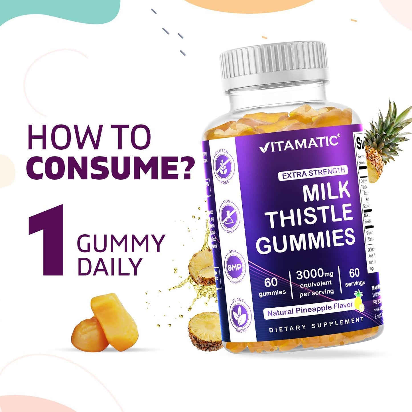 2 Pack Milk Thistle Gummies - 3000 mg Equivalent - Liver Detox & Antioxidant - 80% Silymarin - 60 Pectin Gummies - Espot.com.au