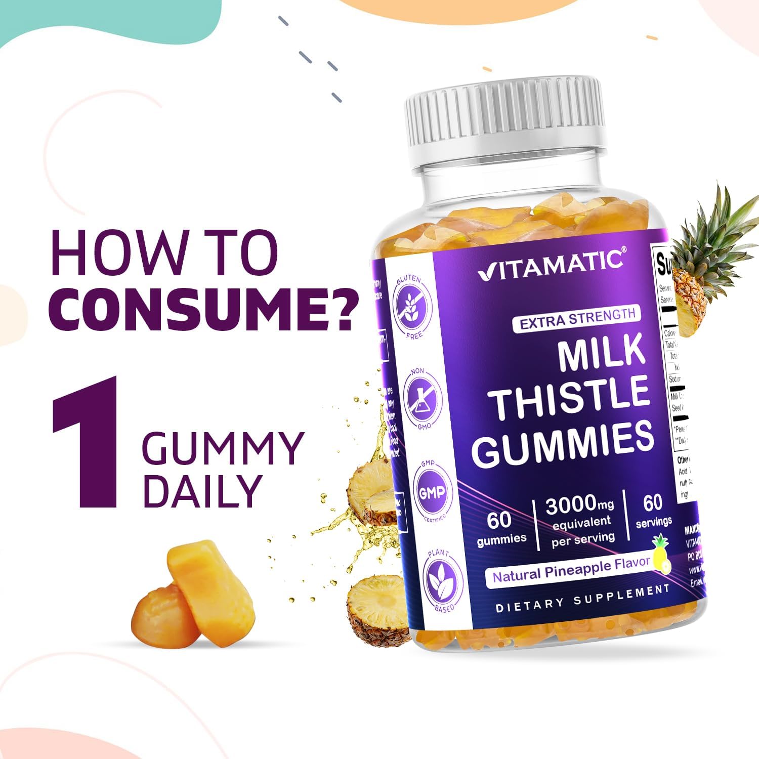 2 Pack Milk Thistle Gummies - 3000 mg Equivalent - Liver Detox & Antioxidant - 80% Silymarin - 60 Pectin Gummies - Espot.com.au